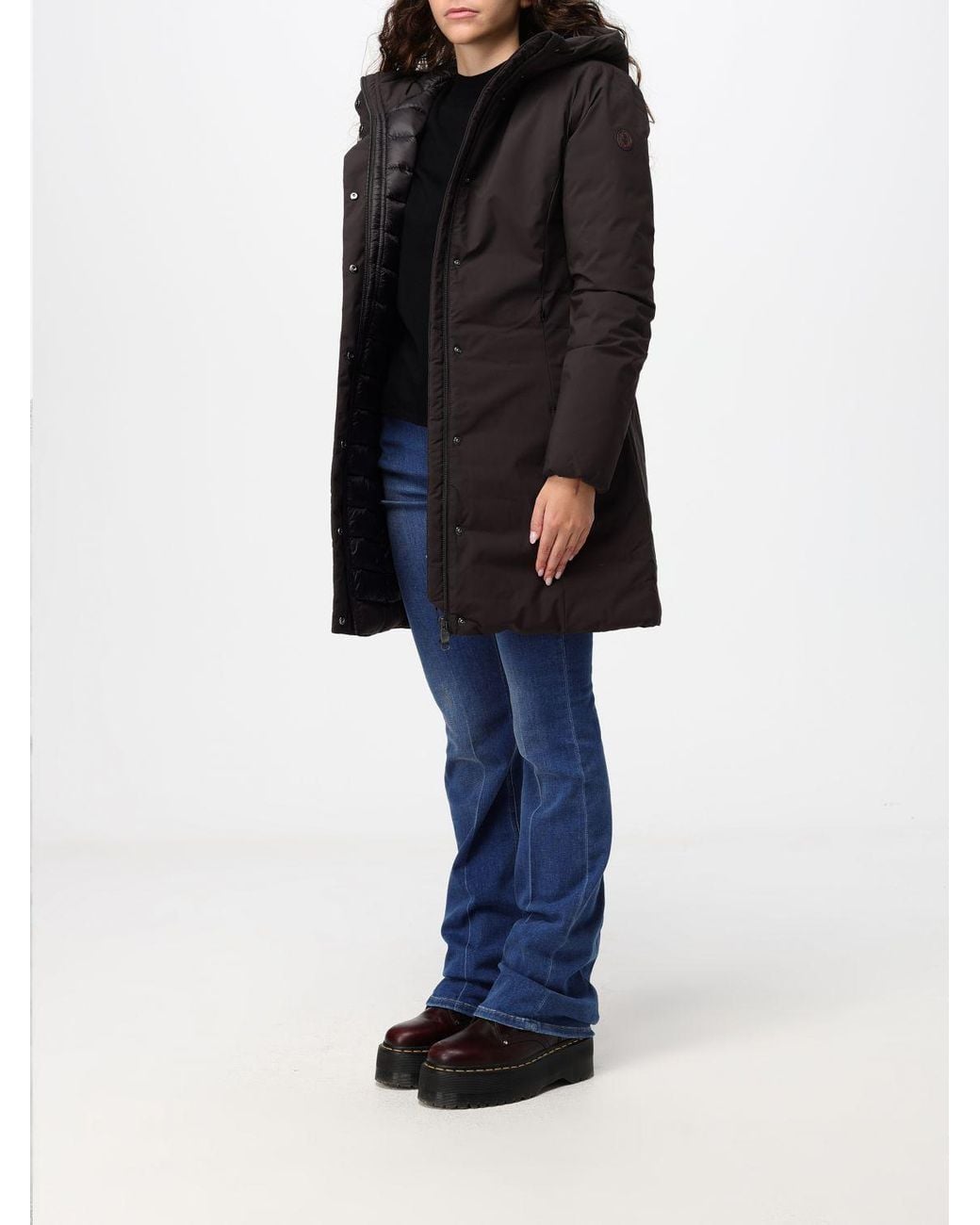 Save The Duck Black Leyla Slim Knee-Length Puffer Jacket With Hood