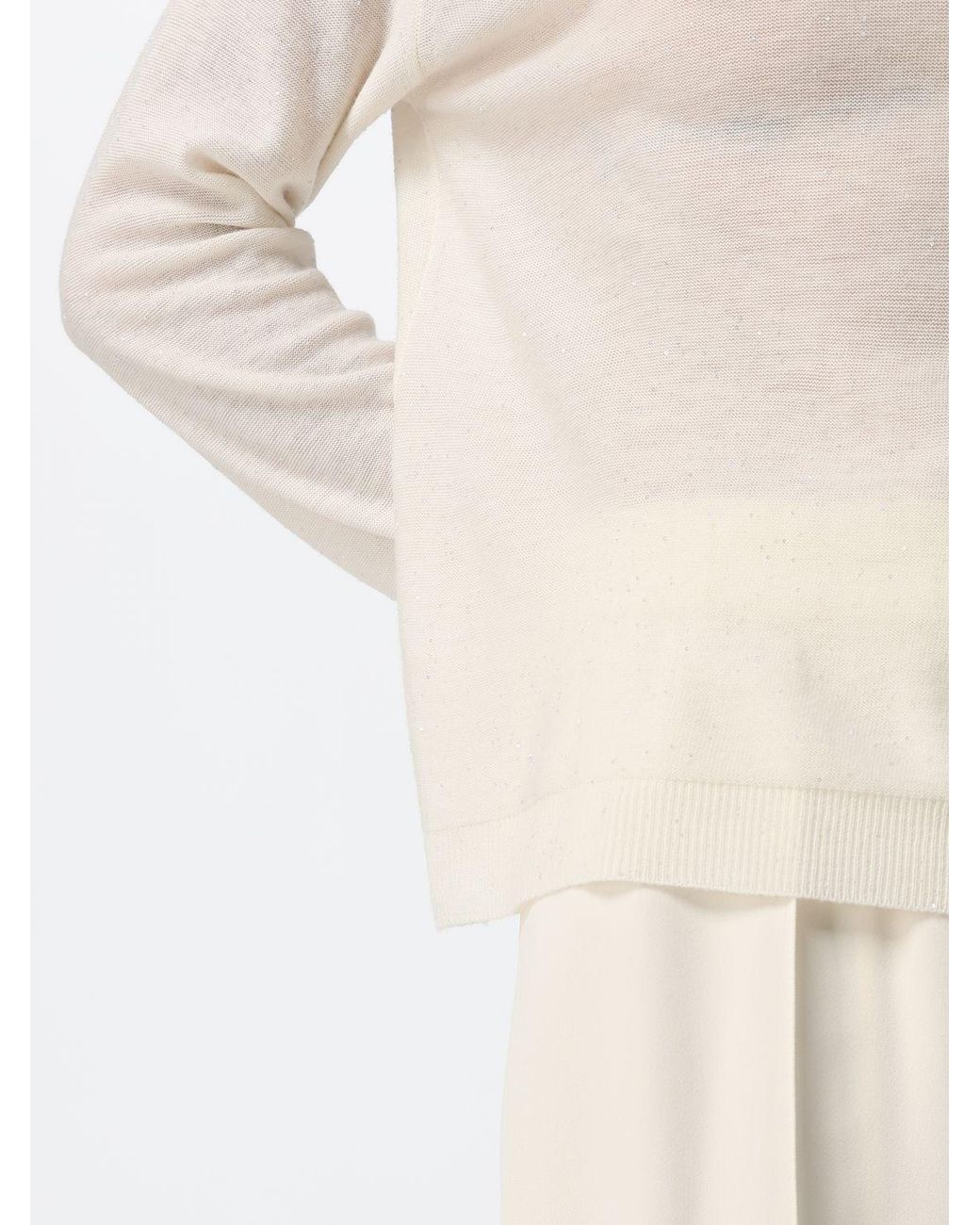 Fabiana Filippi Natural Wool Blend Crewneck Jumper With Sequin Appliqué