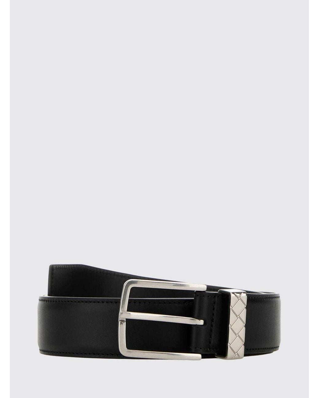 Bottega Veneta White Classic Calfskin Leather Belt With Engraved Buckle for men