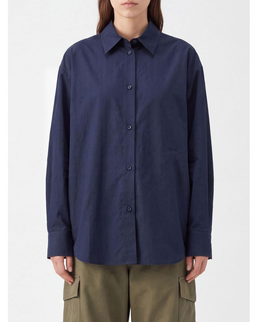 Loewe Blue Slim Fit Cotton Shirt With French Collar And Concealed Placket