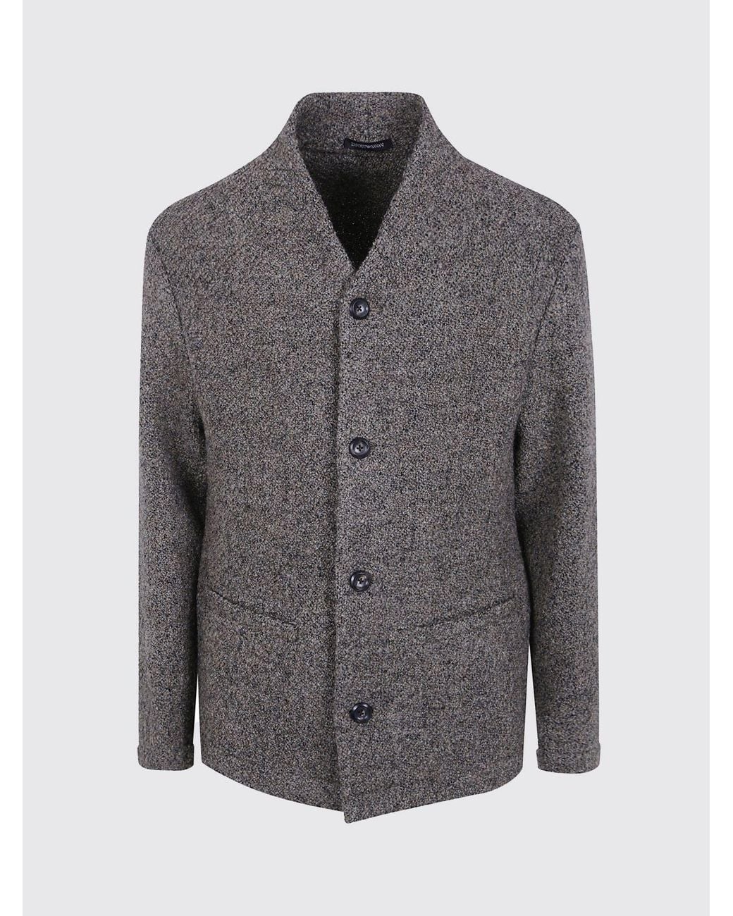 Emporio Armani Gray Single-Breasted Virgin Wool And Linen Blend Blazer With Patch Pockets for men