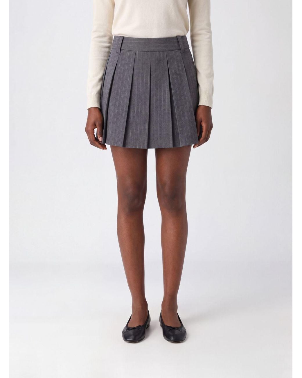 DUNST Gray Pinstriped Crêpe Pleated Mini Skirt With Side Zip Closure