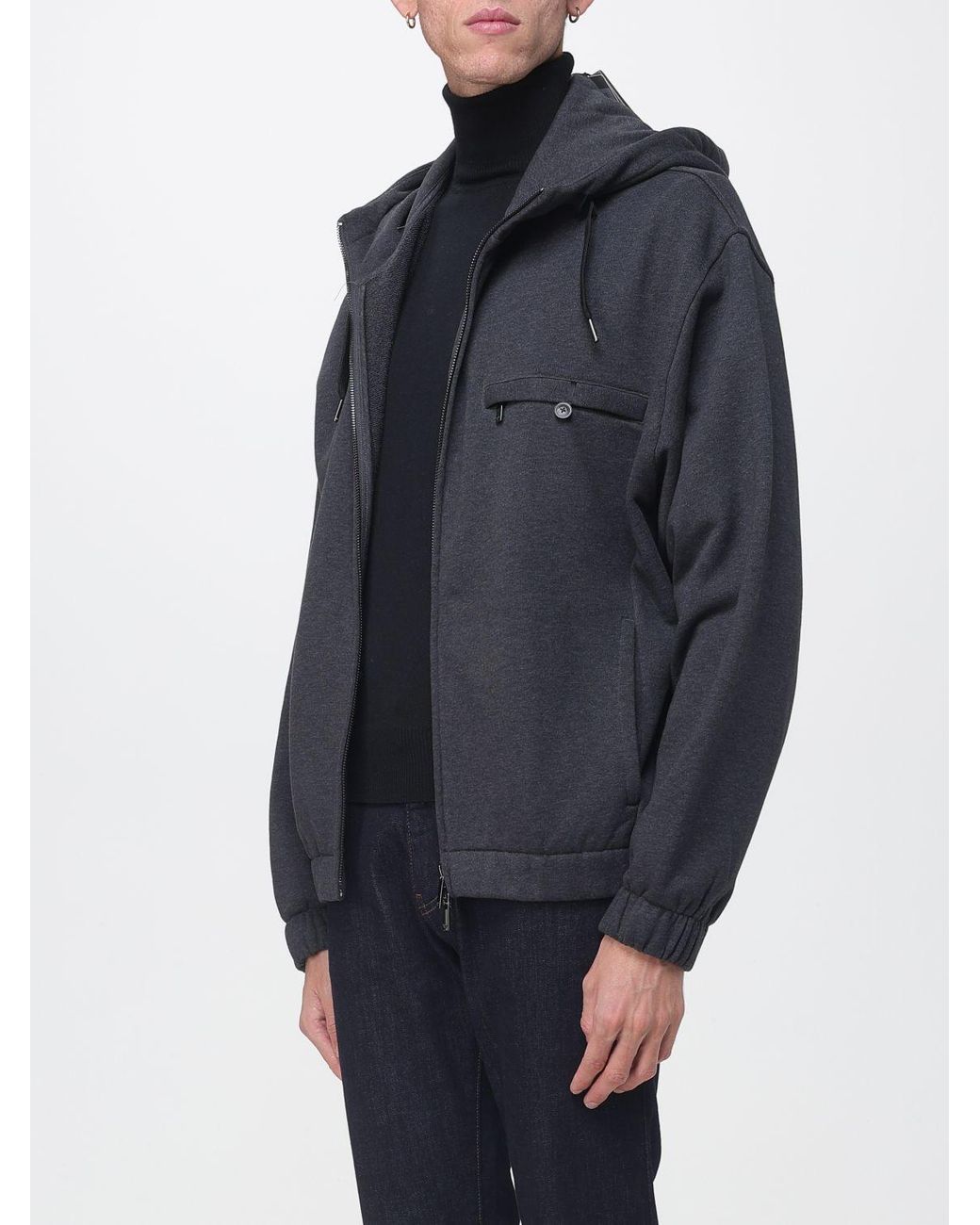 Emporio Armani Blue Oversized Cotton Zip Hoodie With Back Logo for men
