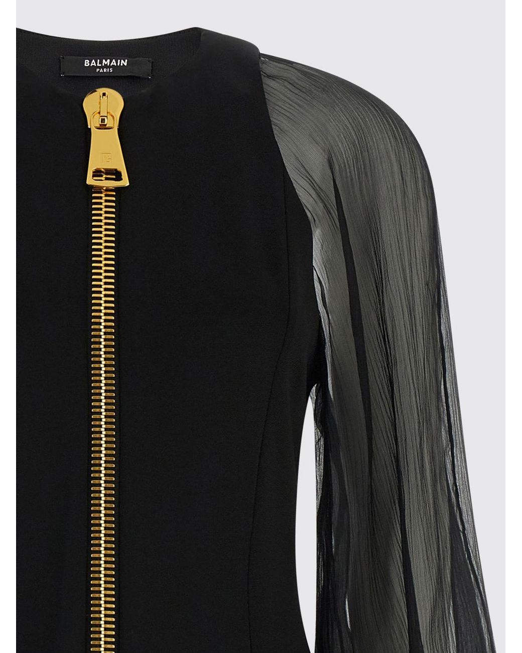 Balmain Black Jersey Sheath Mini Dress With Puff Sleeves And Crew Neck
