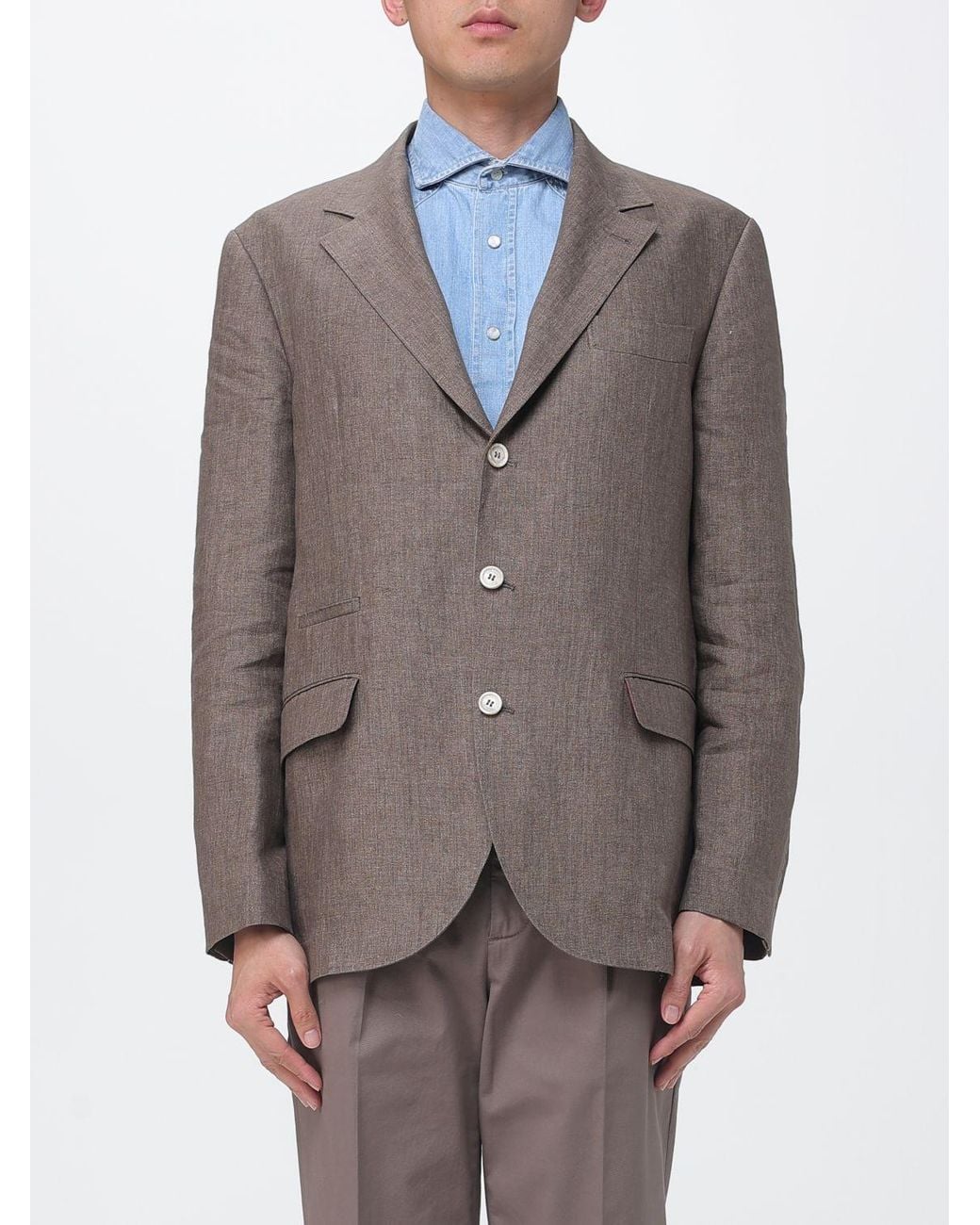 Brunello Cucinelli Gray Linen Single Breasted Blazer for men