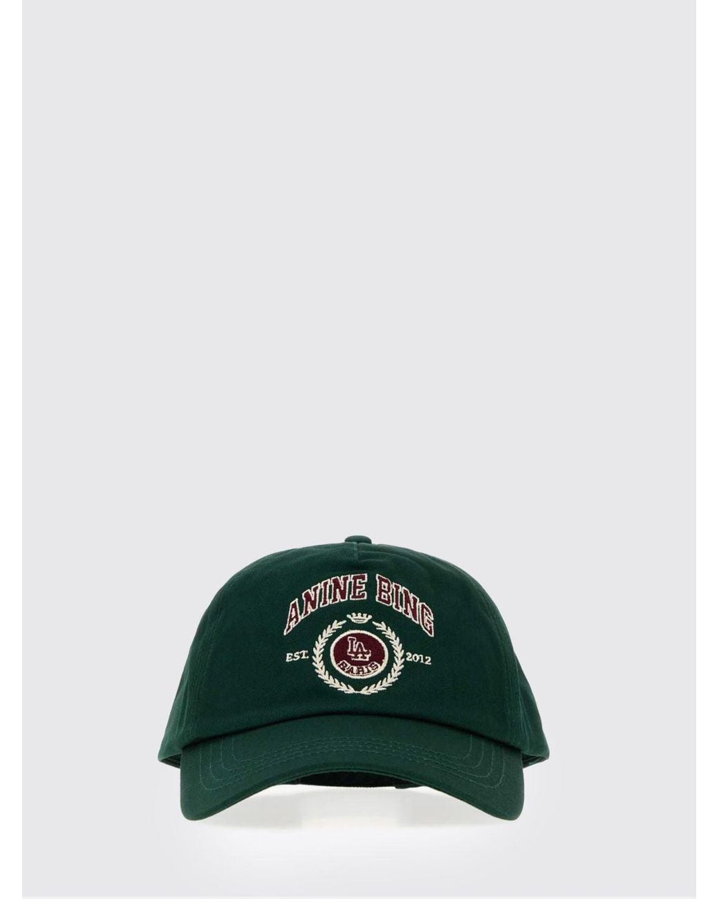 Anine Bing Green Cotton Baseball Cap With Embroidered Crest