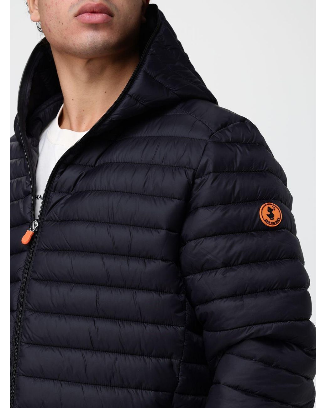 Save The Duck Blue Short Quilted Nylon Puffer Jacket With Hood And Zip Closure for men