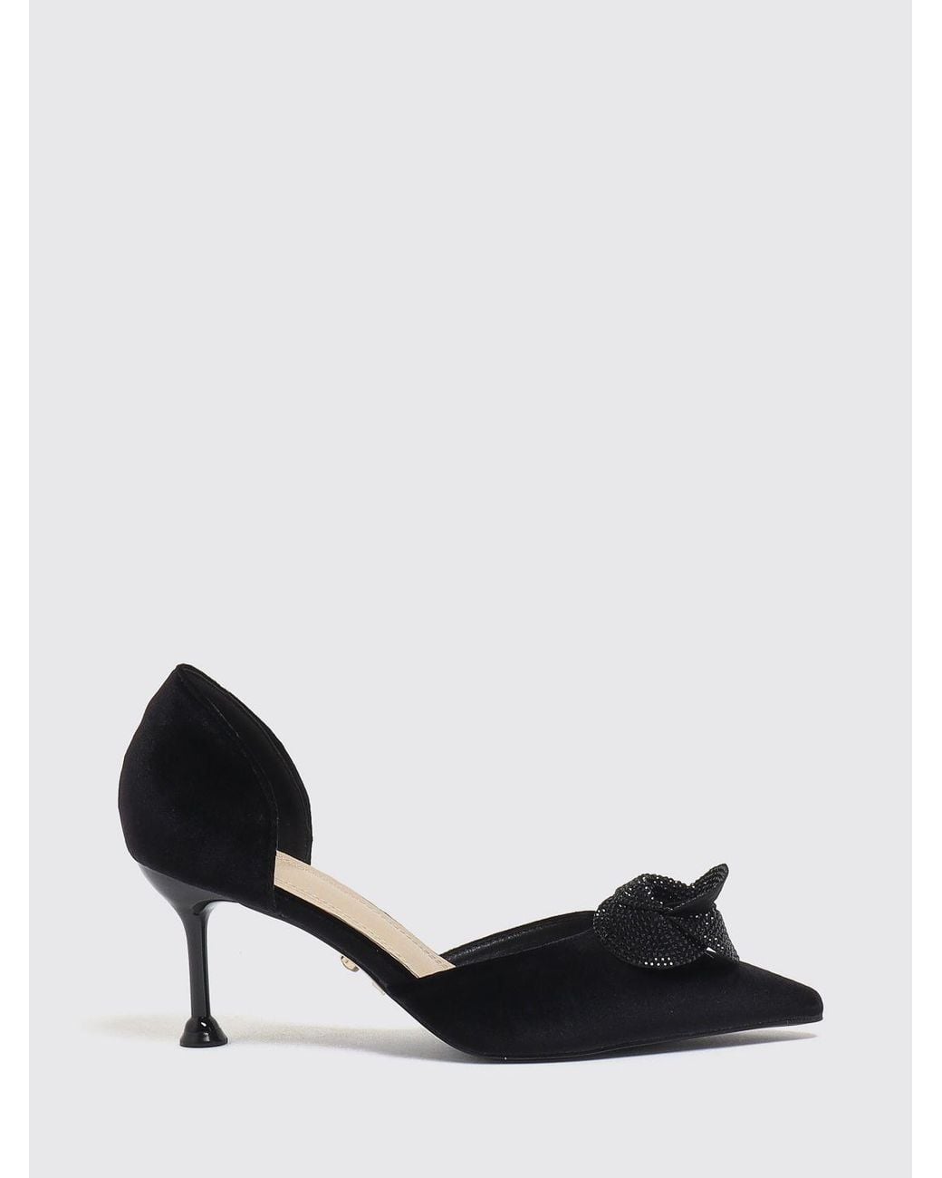 Twentyfourhaitch Black Suede Faux Leather Pumps With Rhinestones And Stiletto Heel