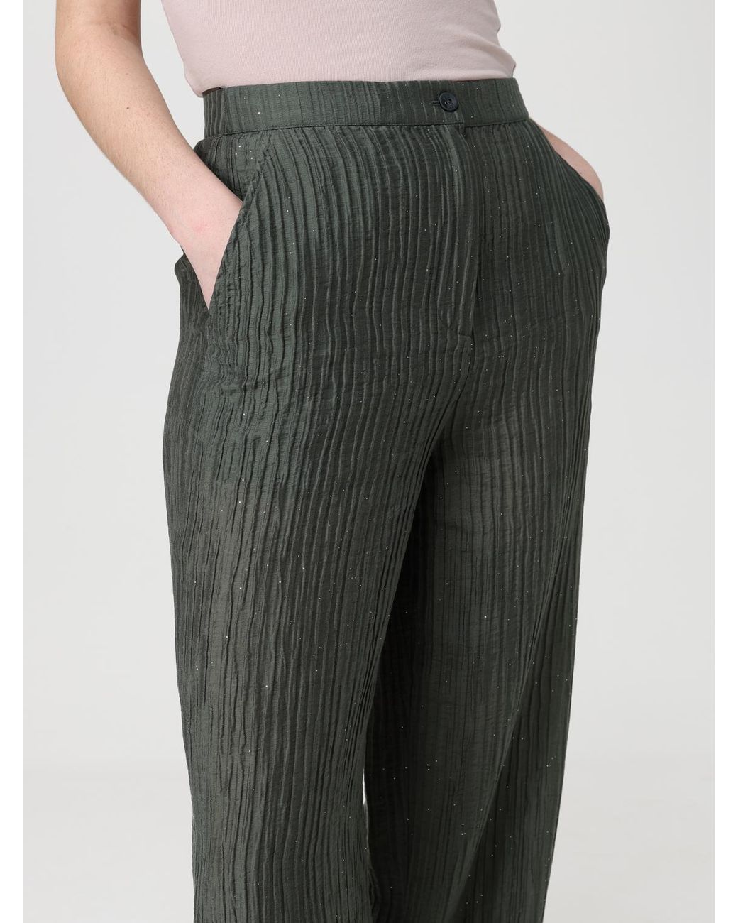 Emporio Armani Green Pleated Lyocell Blend Palazzo Pants