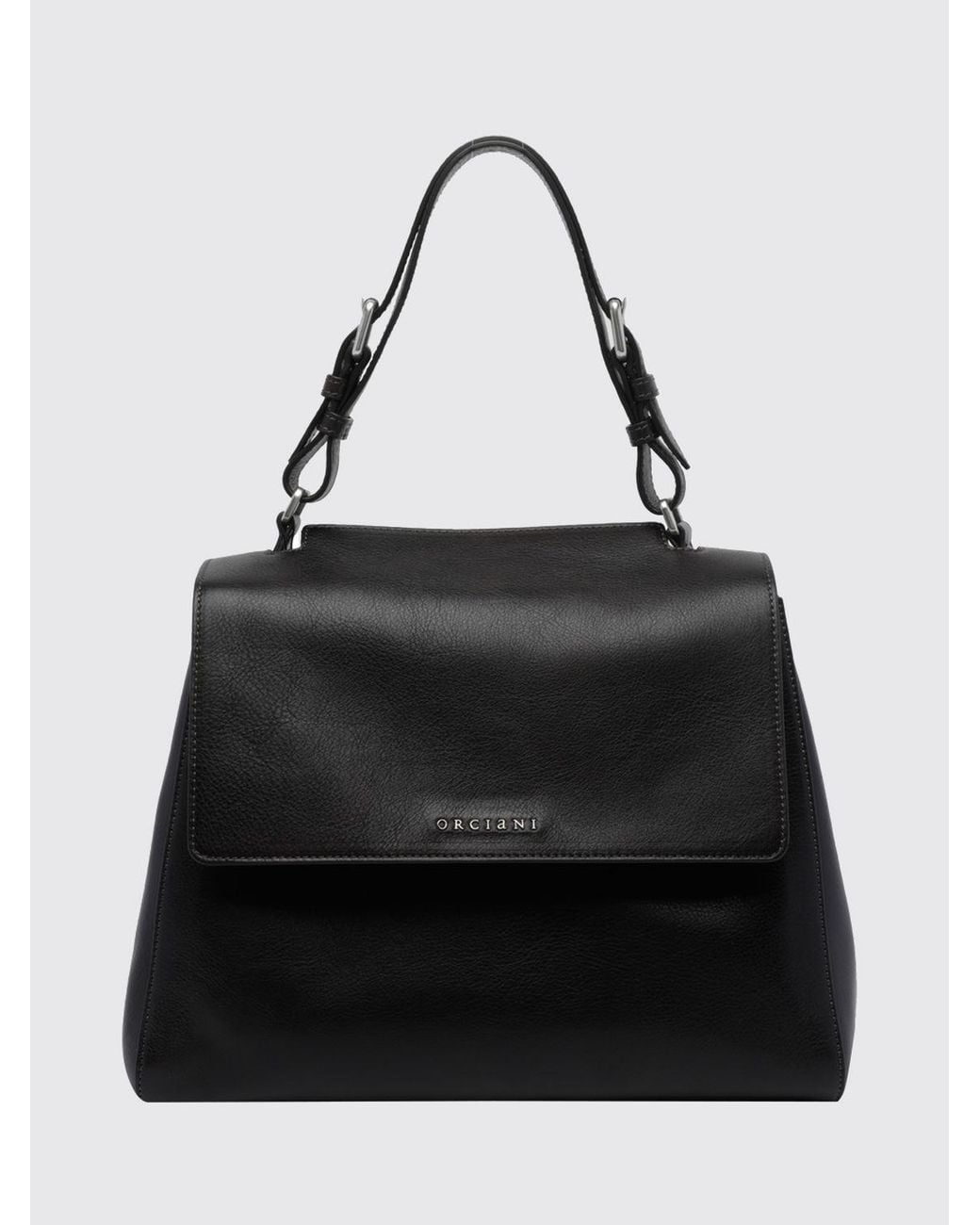Orciani Black Sveva Flared Calf Leather Handbag With Removable Shoulder Strap