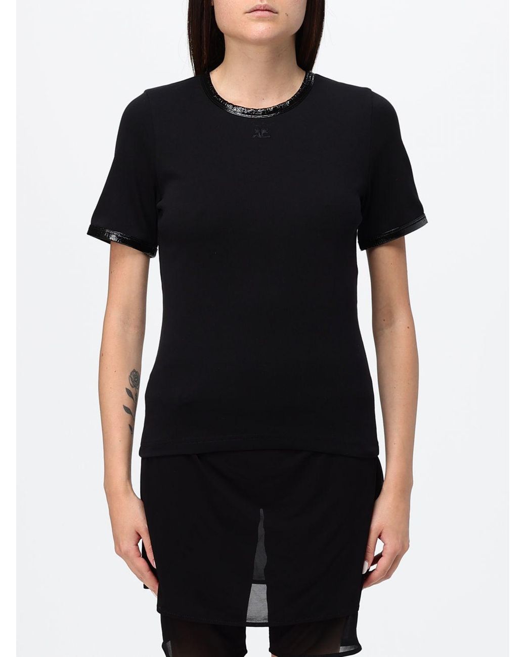 Courreges Black CourrÈ Ges Short-Sleeved Jersey Crewneck T-Shirt