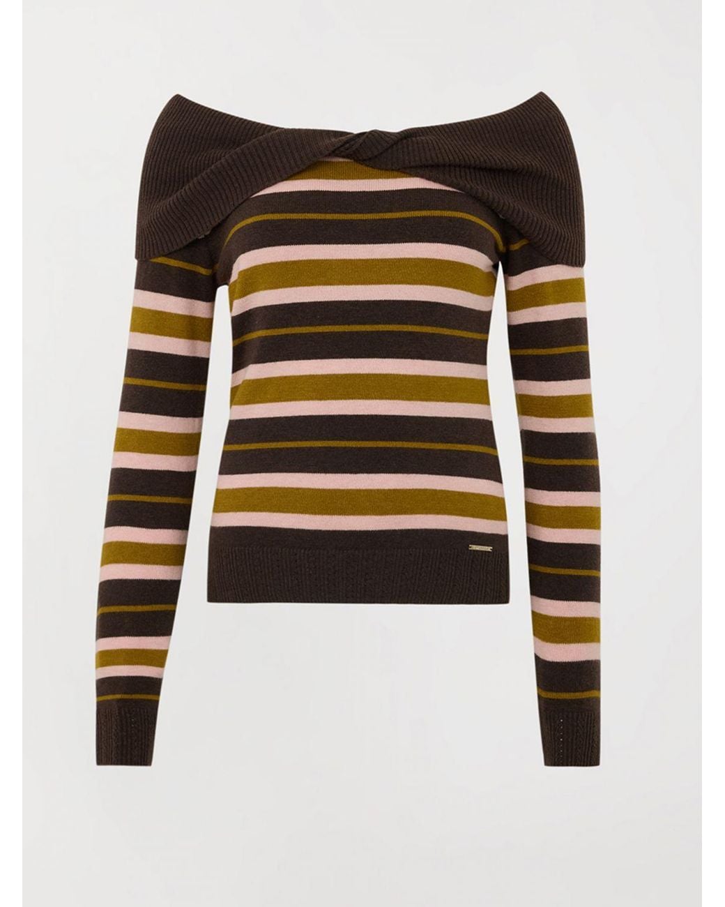 Twinset Gray Striped Wool And Silk Blend Jumper With Boat Neck