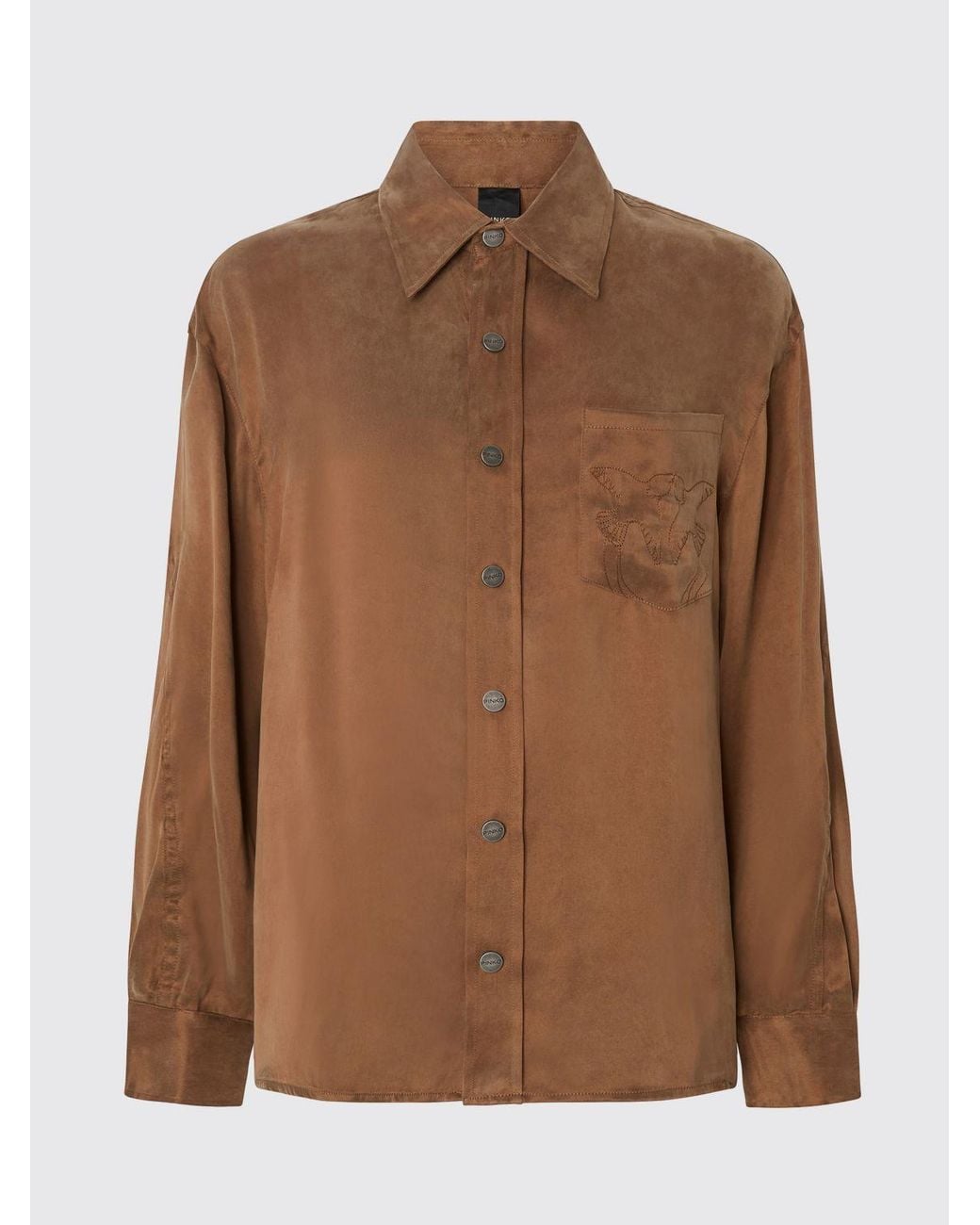 Pinko Brown Cupro And Viscose Twill Shirt With Dropped Shoulders