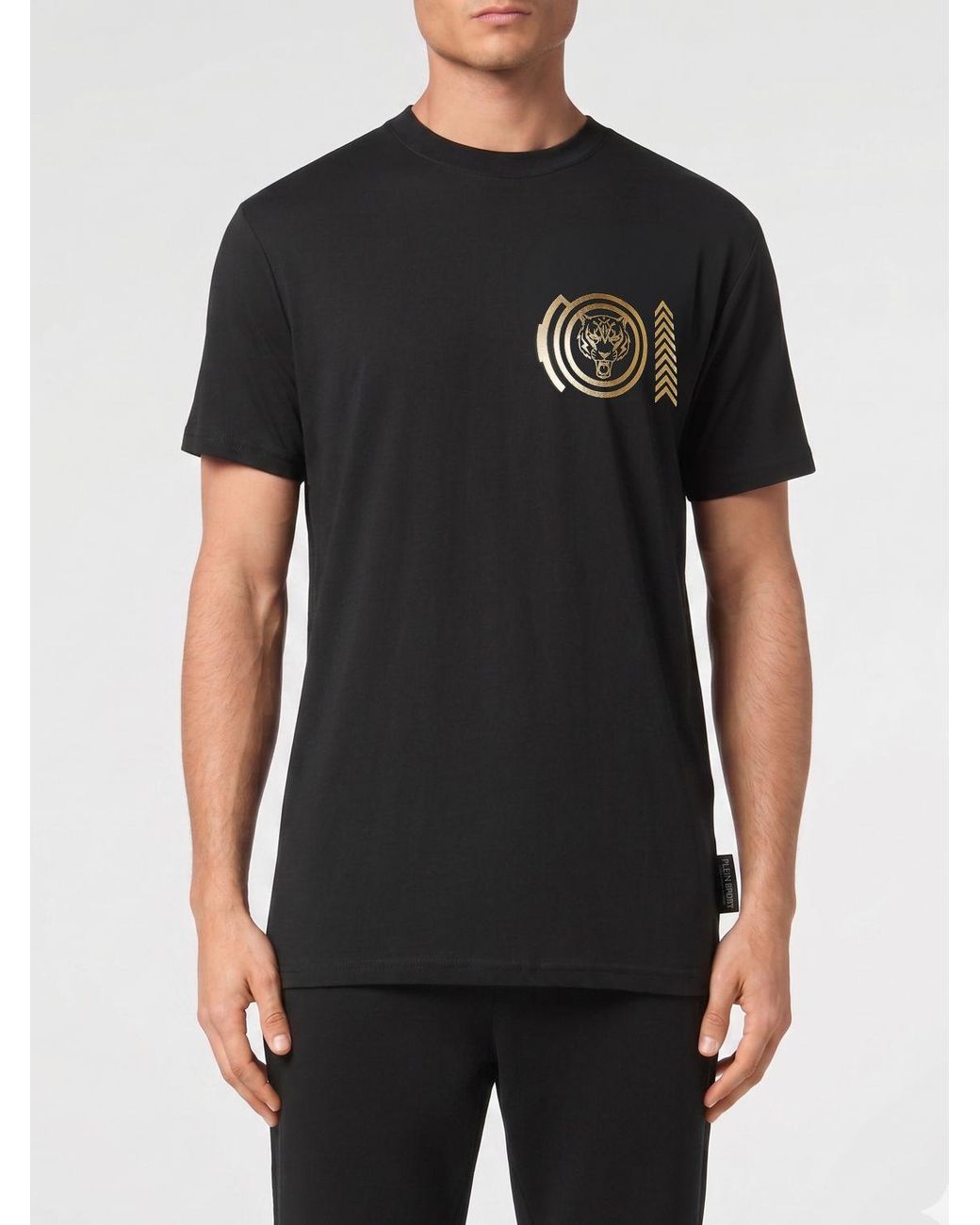 Philipp Plein Black Cotton T-Shirt With Laminated Logo for men