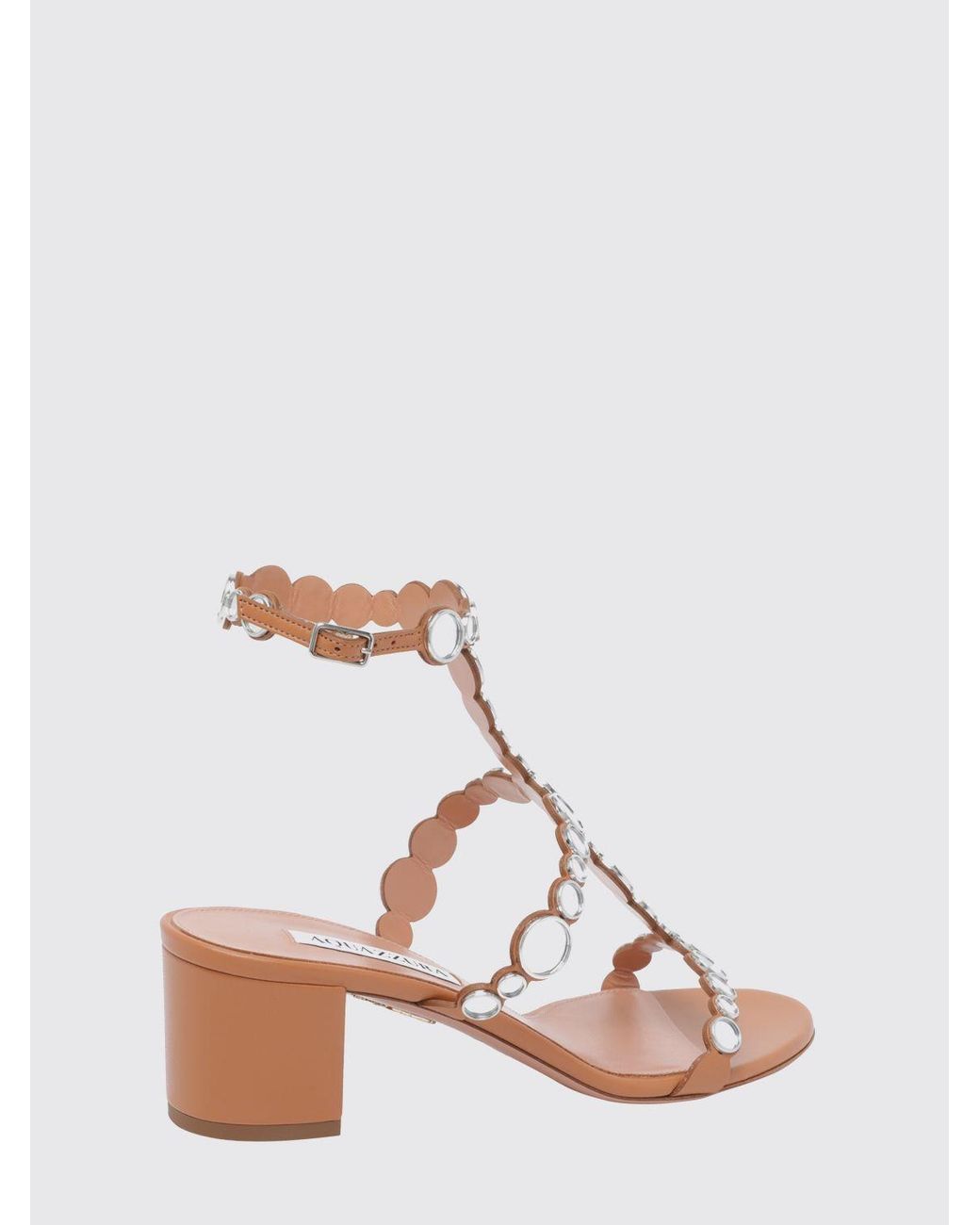Aquazzura Natural Nappa Leather Sandal With Flat Studs