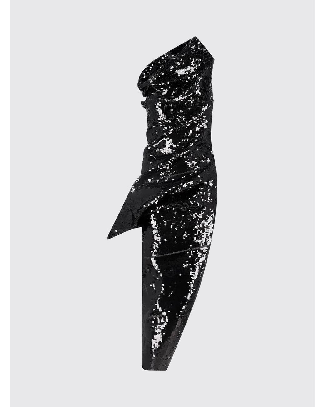 Rick Owens Black Long Asymmetrical One-Shoulder Sequin Evening Gown