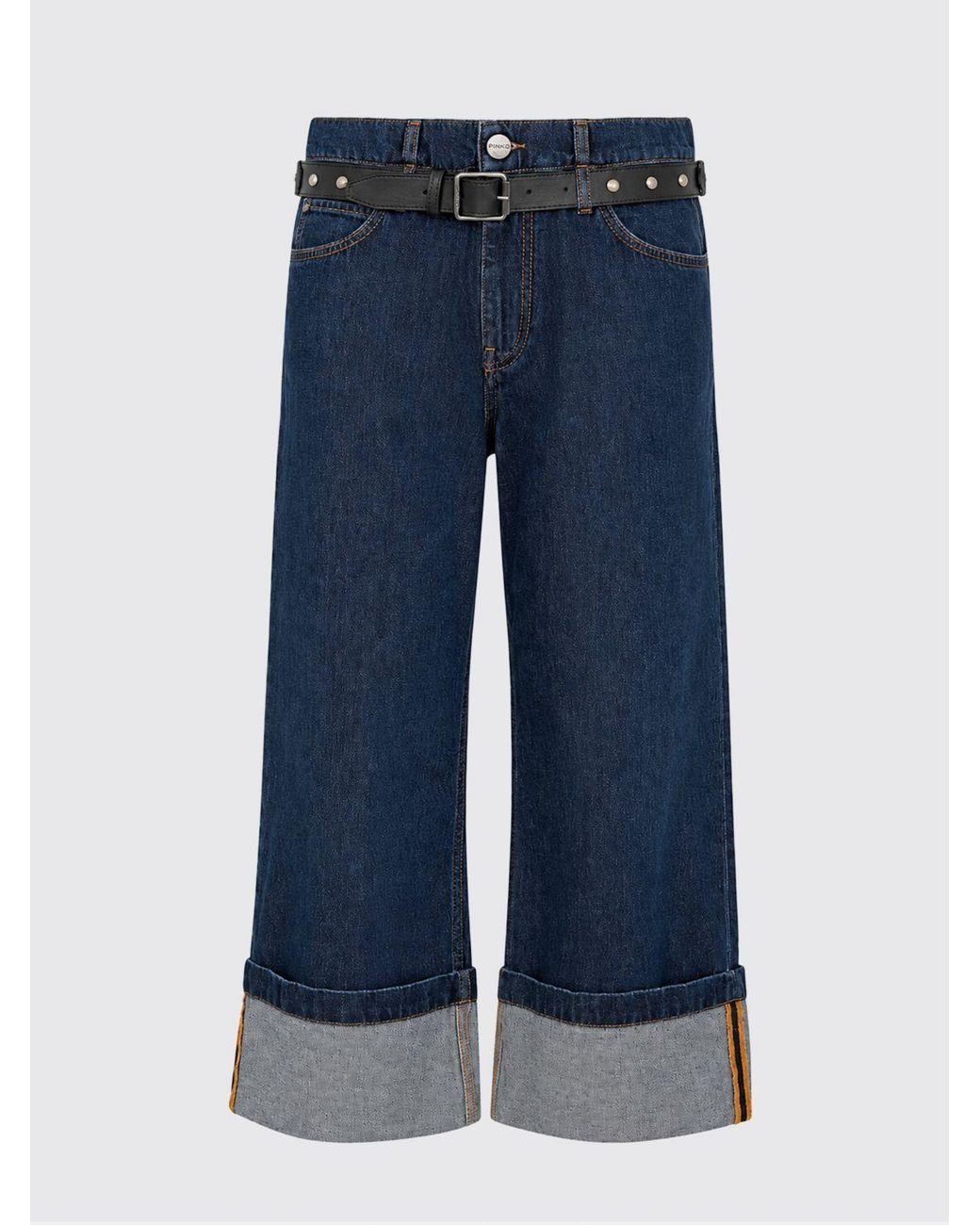 Pinko Blue Cropped Wide-Leg Jeans With Cuffed Hem
