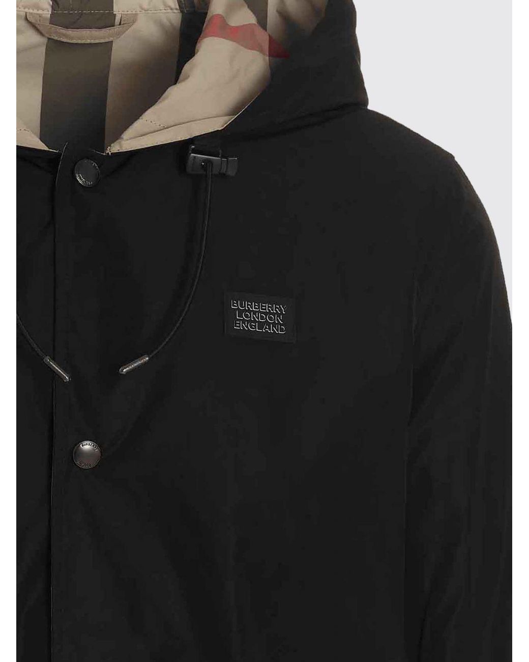 Burberry Blue Technical Fabric Windbreaker Jacket With Hood And Contrast Logo for men