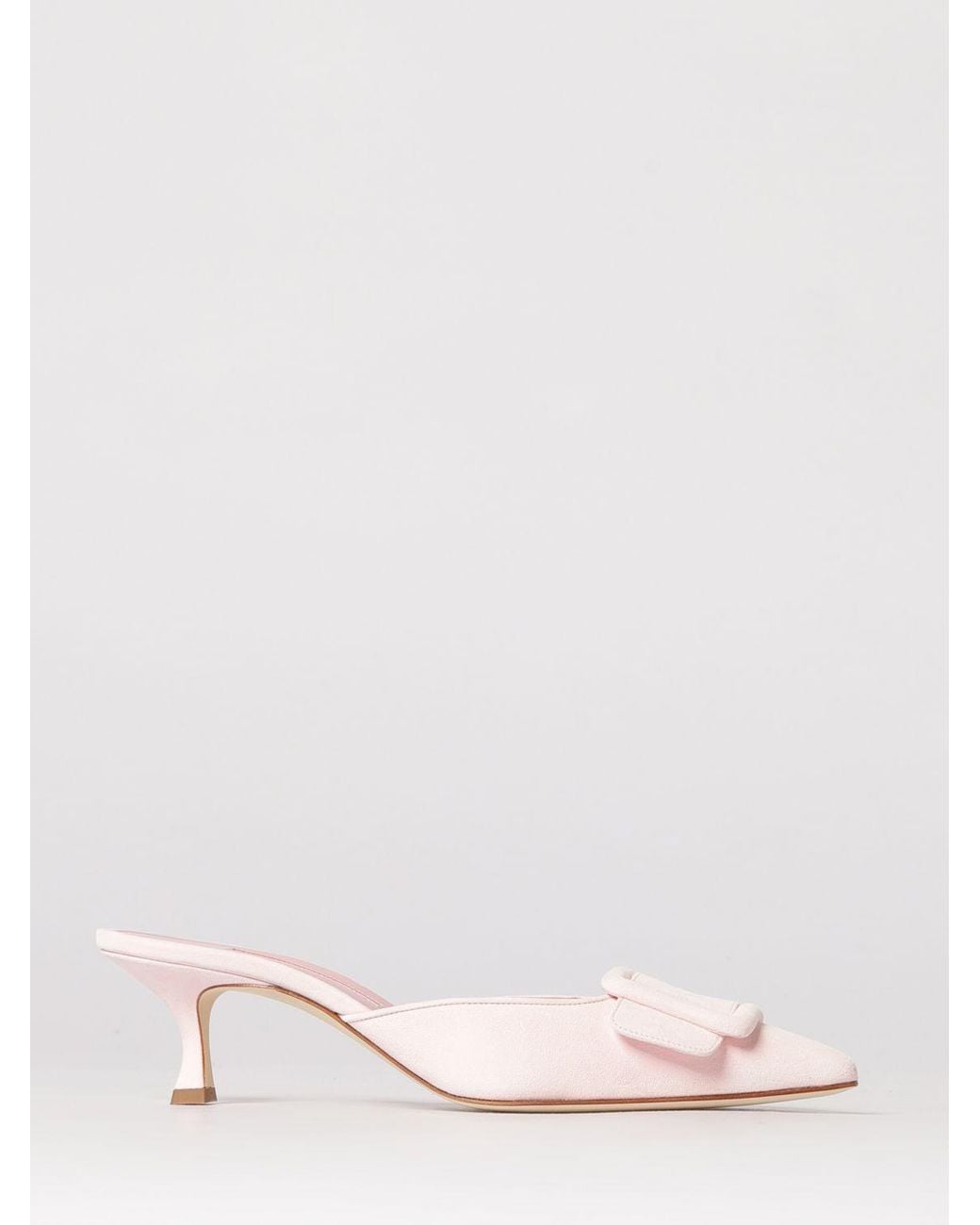 Manolo Blahnik Pink Maysale Suede Mules With Decorative Buckle