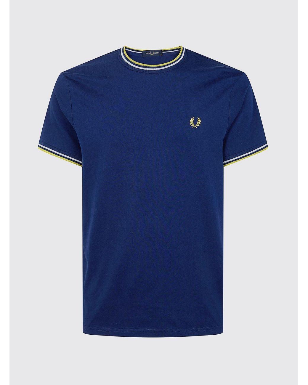 Fred Perry Blue Slim Fit Cotton T-Shirt With Contrast Trims And Embroidered Logo for men