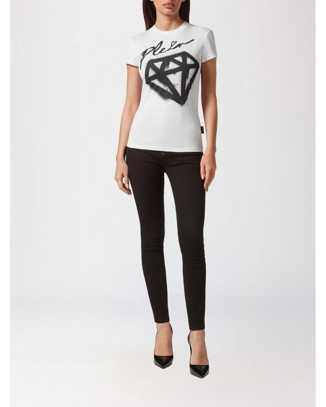 Philipp Plein White Slim Fit Stretch Cotton T-Shirt With Graphic Logo Print