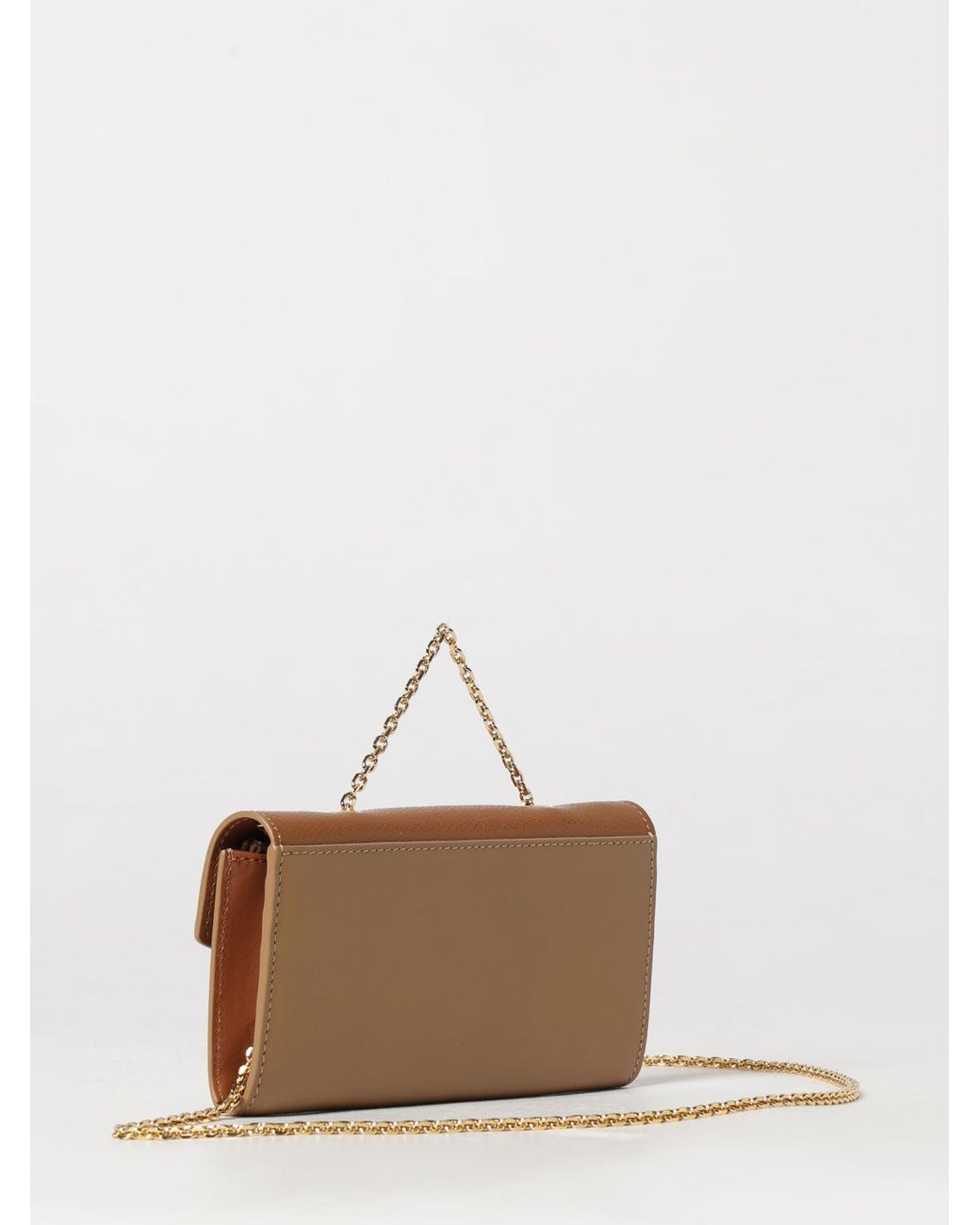 Fendi Brown Ff Diamonds Grained Calfskin Wallet On Chain With Monogram