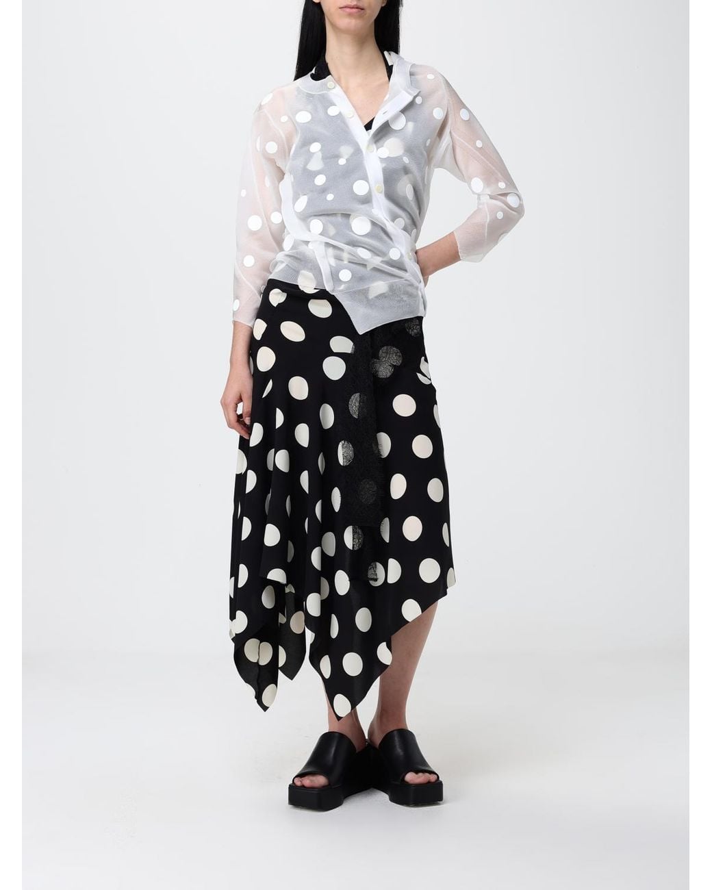 Junya Watanabe White Polka Dot Crêpe Asymmetric Dress