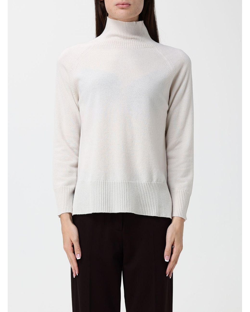 Kangra White Wool Long-Sleeved Roll Neck Jumper With Ribbed Trims