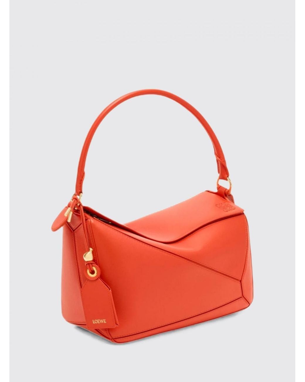 Loewe Red Featherlight Puzzle Nappa Lambskin Handbag With Tubular Handle