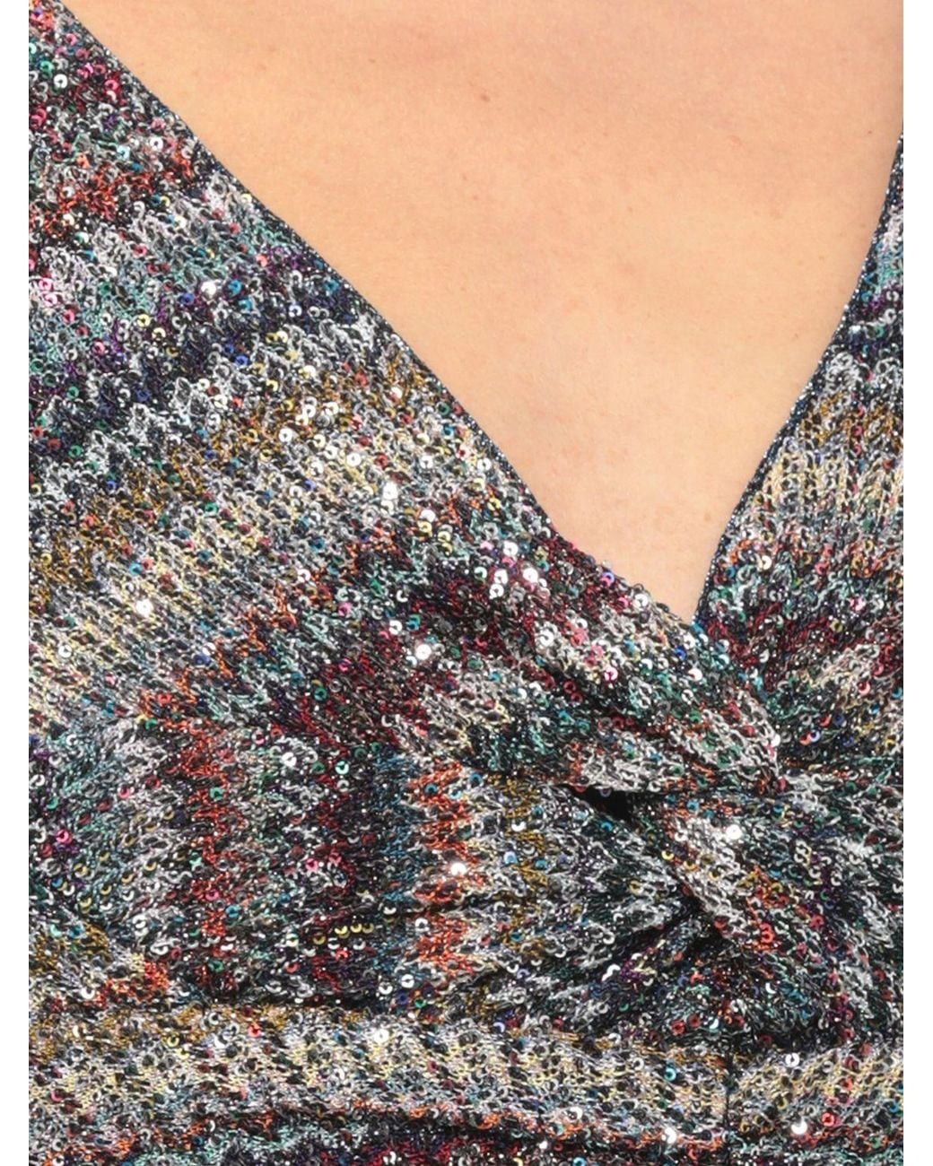 Missoni Multicolor Striped Lurex Knit Long Sheath Dress With V-Neck