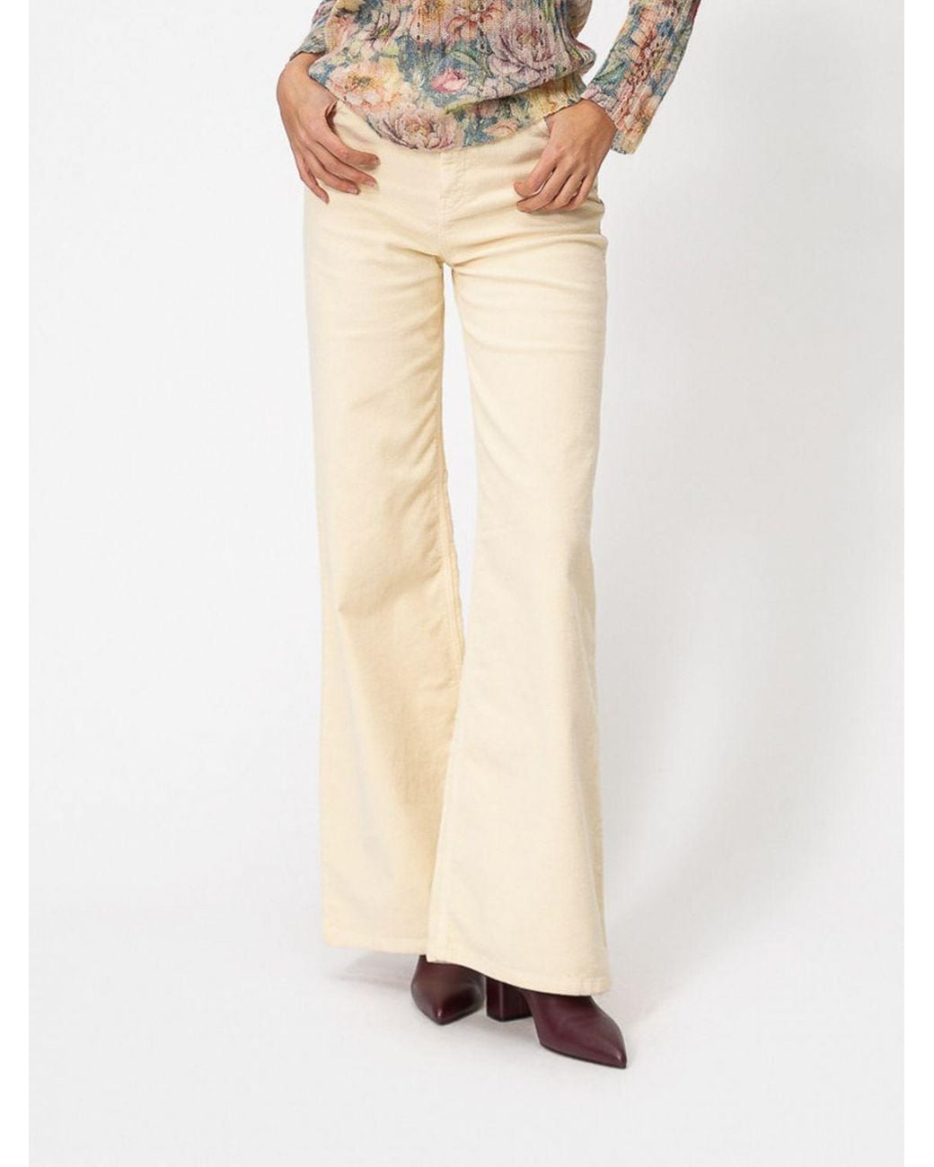 Twinset Natural High-Waisted Flared Corduroy Trousers