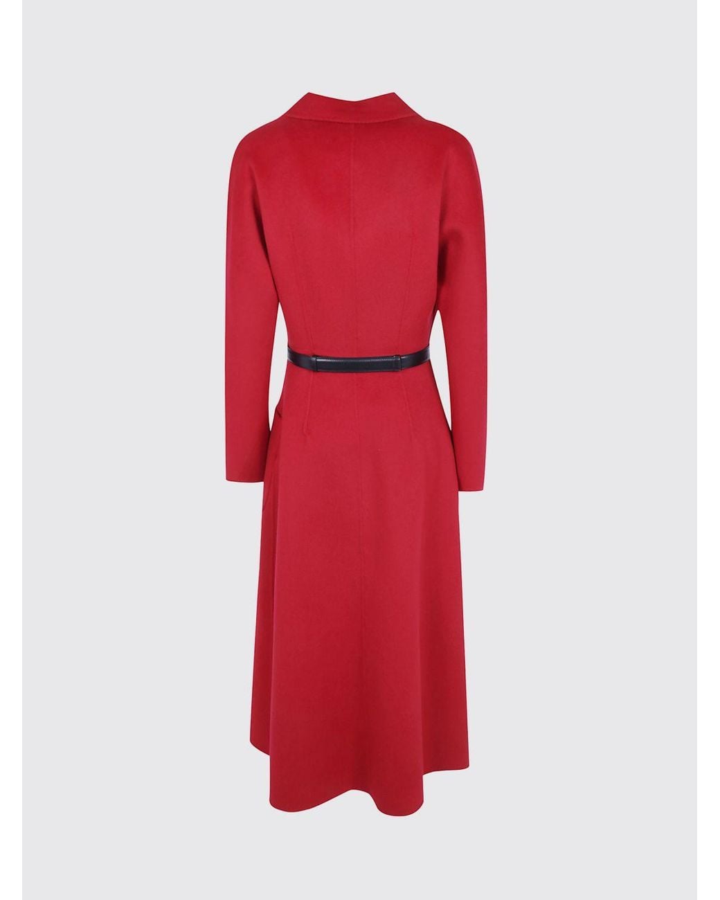 Elisabetta Franchi Red Single-Breasted Long Pure Wool Coat With Waist Belt