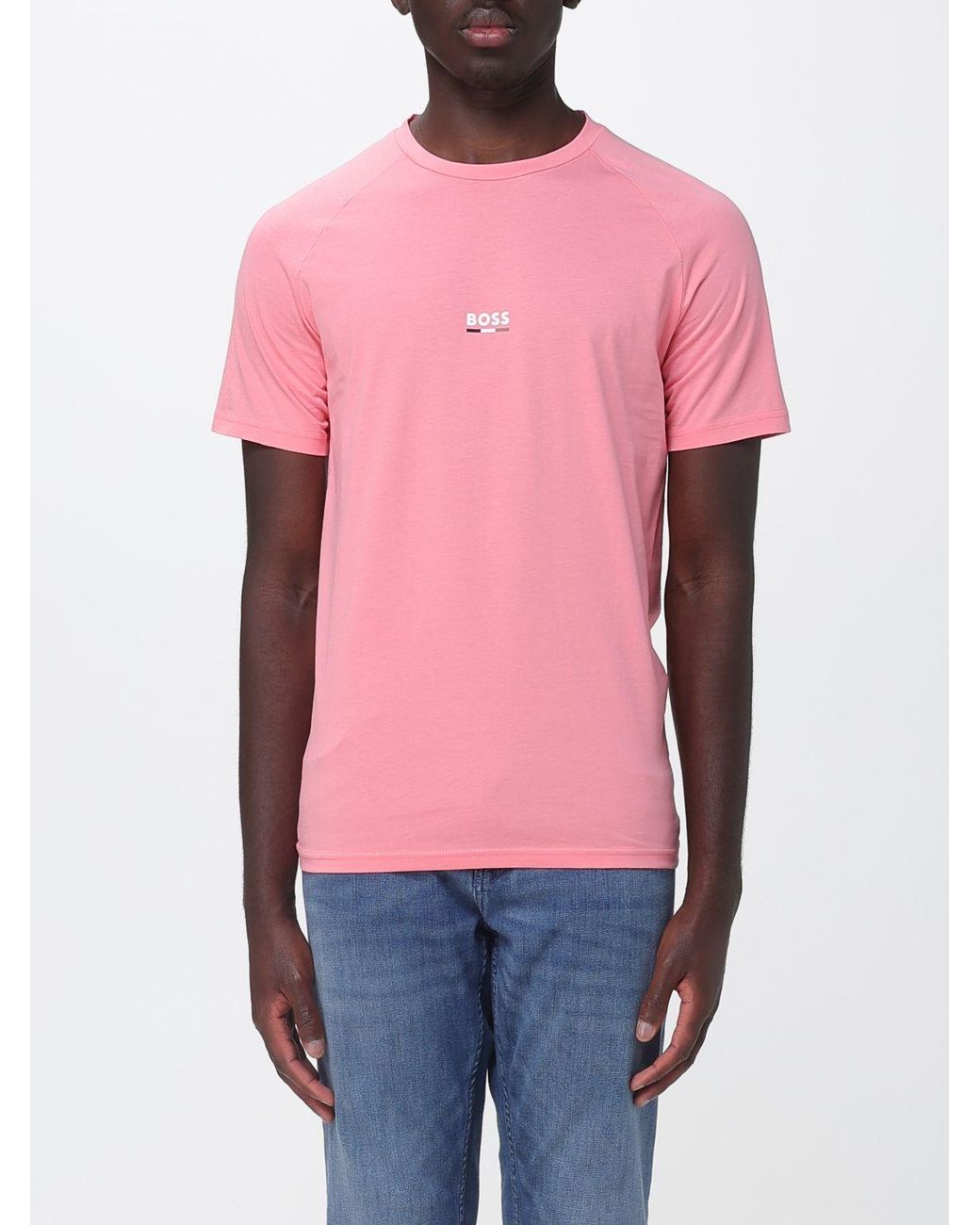 Boss Pink Cotton T-Shirt With Mini Logo for men