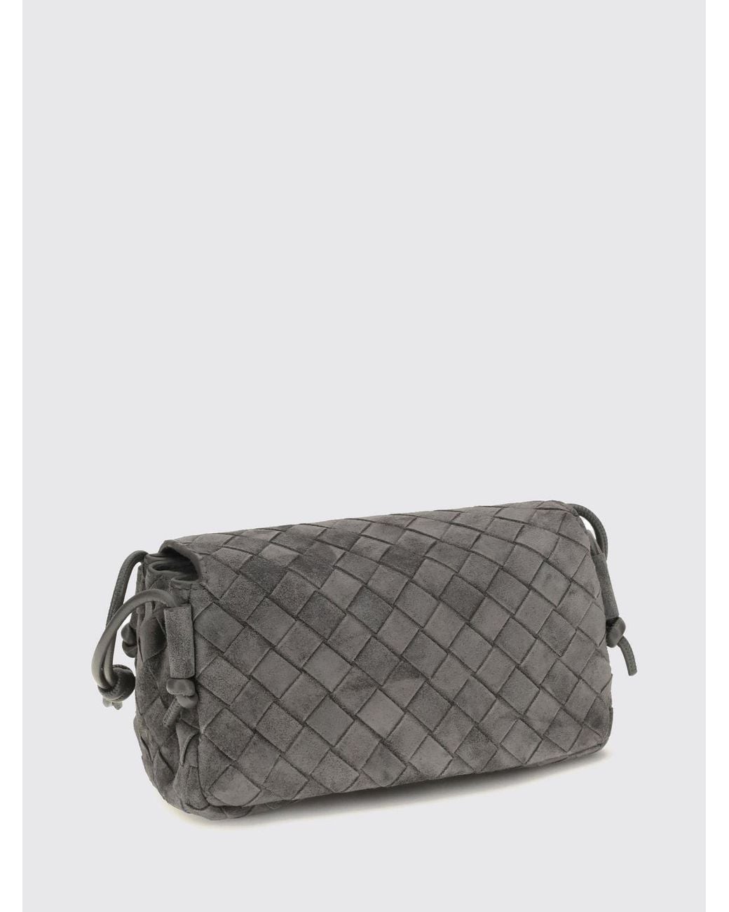 Bottega Veneta Gray Notturno Intrecciato Suede Calfskin Shoulder Bag With Knotted Strap