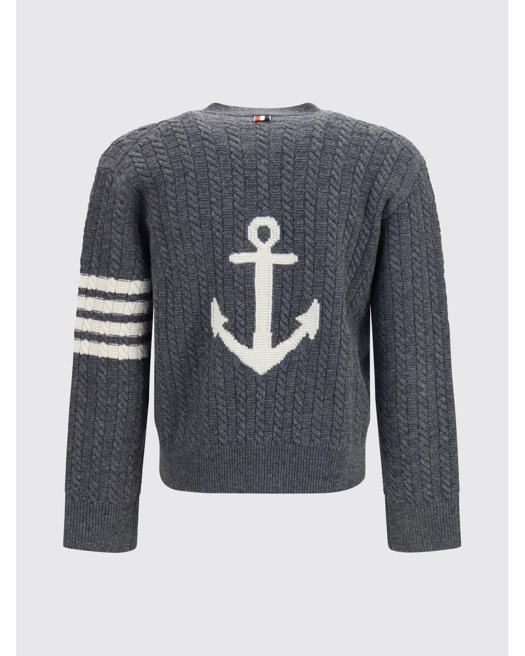 Thom Browne Gray Bar Stripe V-Neck Slim Fit Wool Tricot Cardigan for men