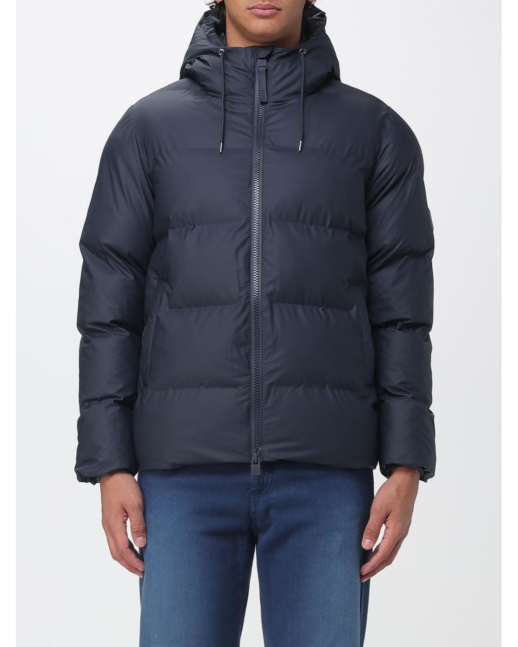 Rains Blue Alta Short Quilted Puffer Jacket With Hood, Water-Repellent And Windproof for men