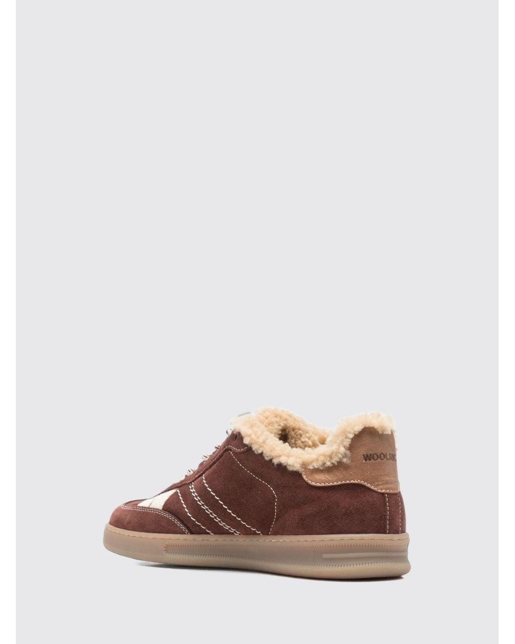 Woolrich Brown Bicolour Suede And Leather Low-Top Sneakers With Shearling Lining