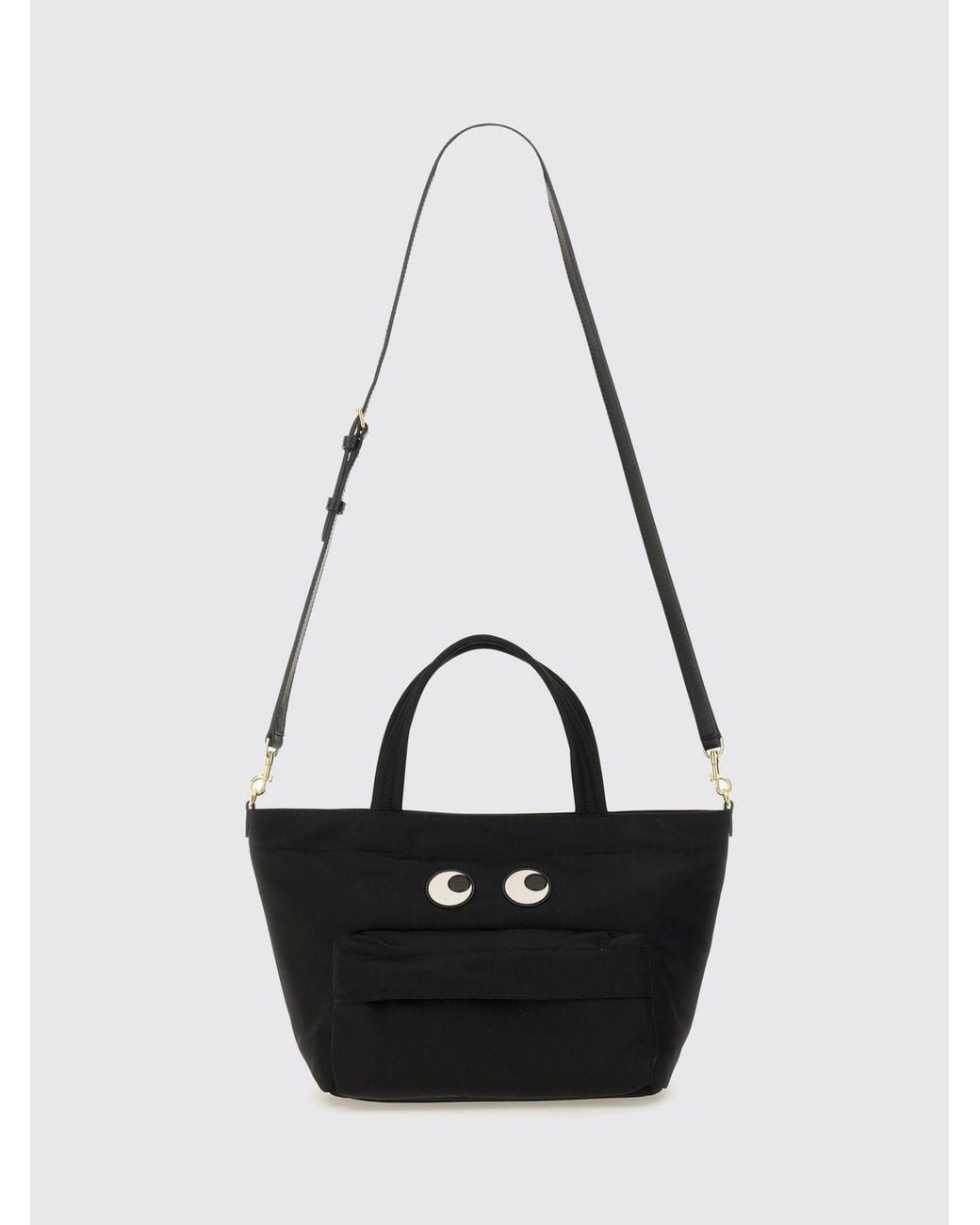 Anya Hindmarch Black Eyes Nylon Handbag With Graphic Print And Removable Shoulder Strap