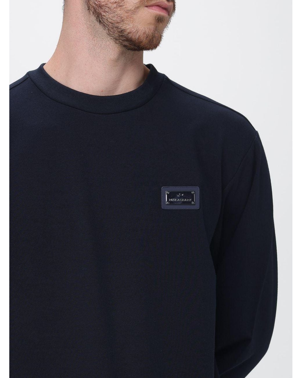 Paul & Shark Blue Paul &Amp Shark Cotton Crew Neck Jumper With Metallic Logo And Dropped Shoulders for men