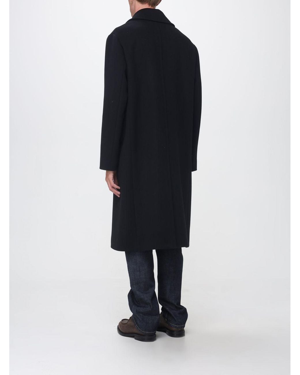 Fendi Blue Long Double-Breasted Virgin Wool Coat With Lapels for men