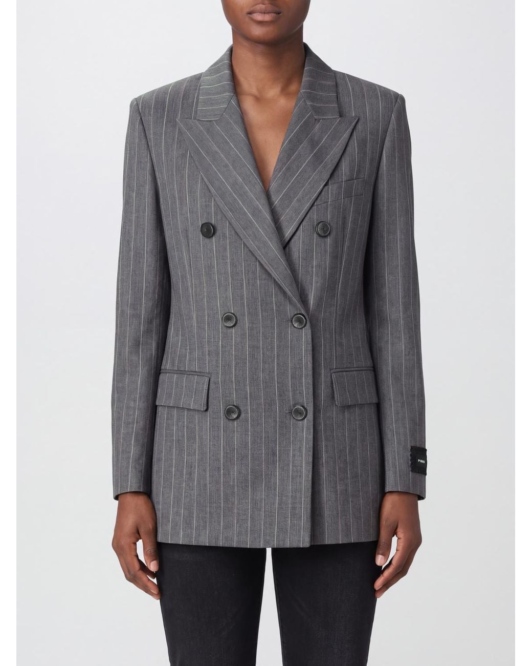 Pinko Gray New Guinea Double-Breasted Prince Of Wales Wool-Blend Blazer