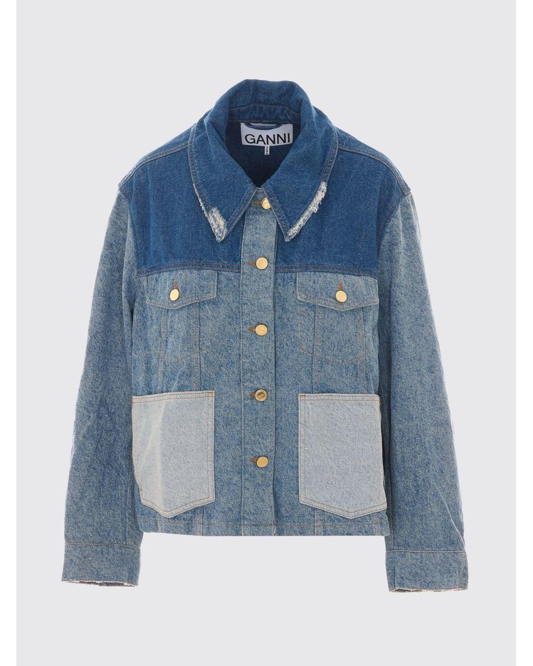 Ganni Blue Cropped Patchwork Denim Jacket