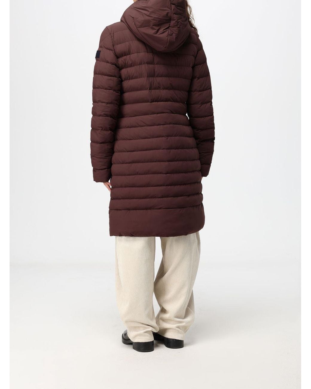 Peuterey Red Knee-Length Quilted Nylon Down Jacket With Hood And Zip Closure