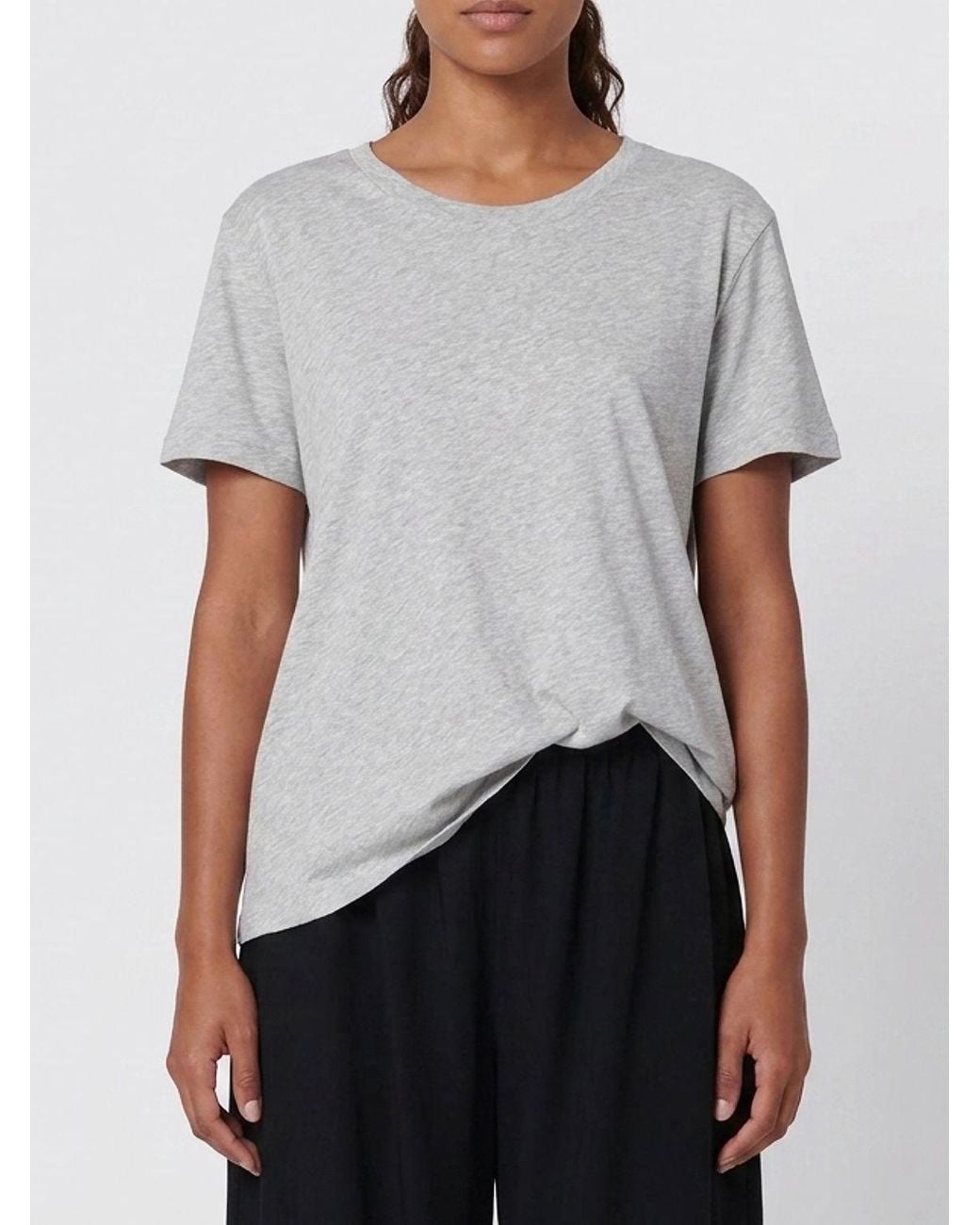 The Row Gray 100% Cotton Crewneck T-Shirt With Dropped Shoulders