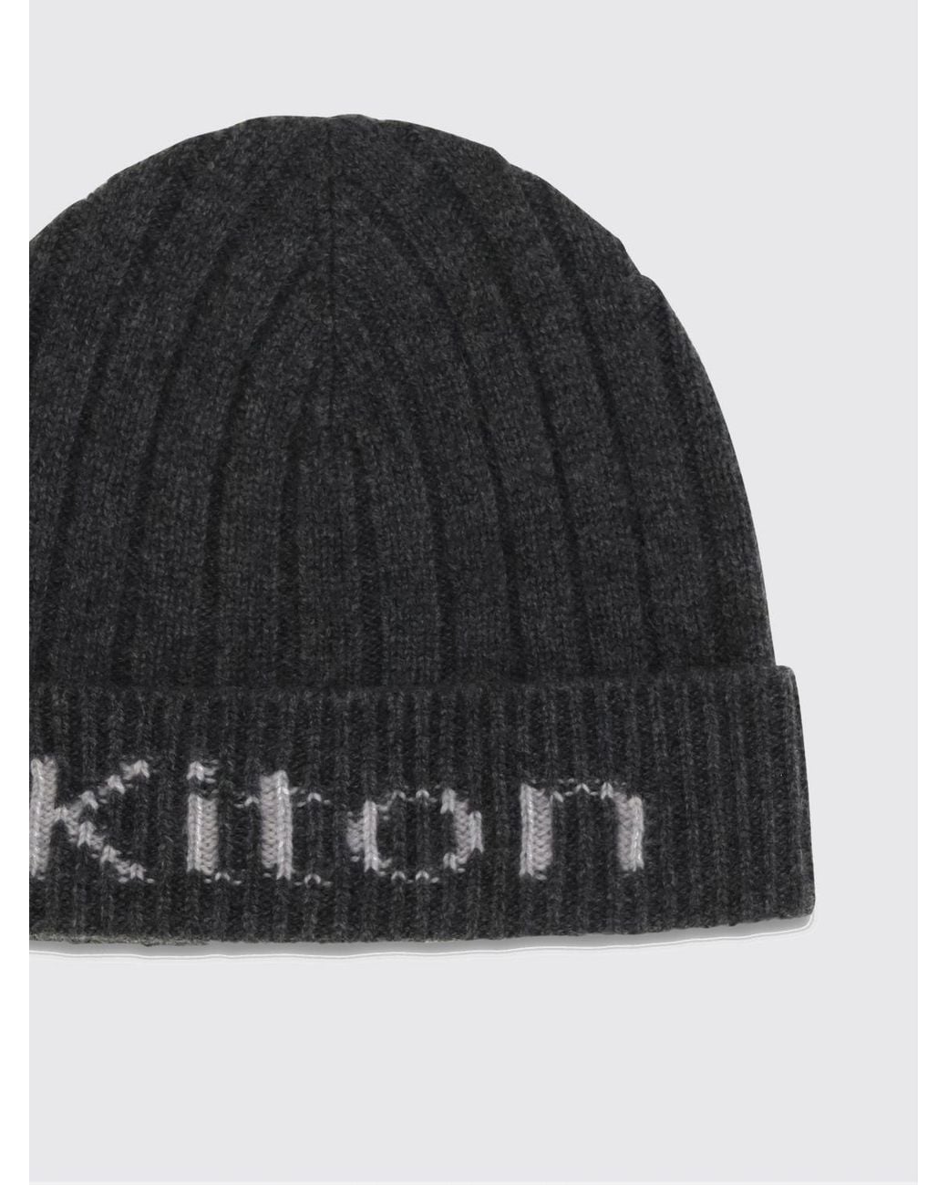 Kiton Black Ribbed Merino Wool Beanie With Jacquard Logo And Cuff for men