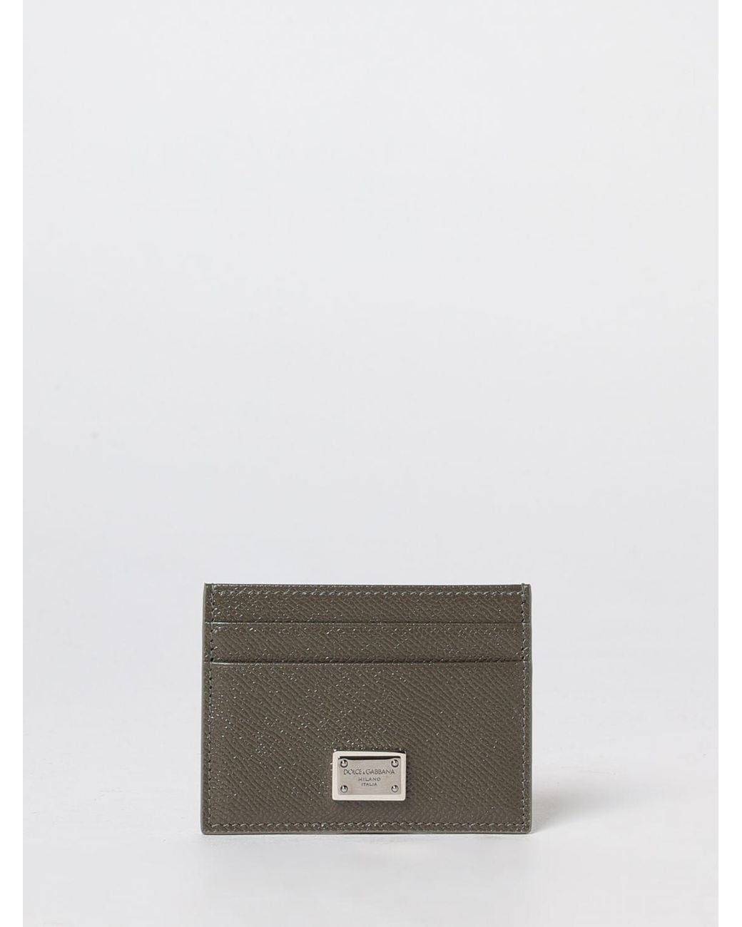 Dolce & Gabbana Gray Dolce &Amp Gabbana Flat Grained Calf Leather Card Holder With Logo