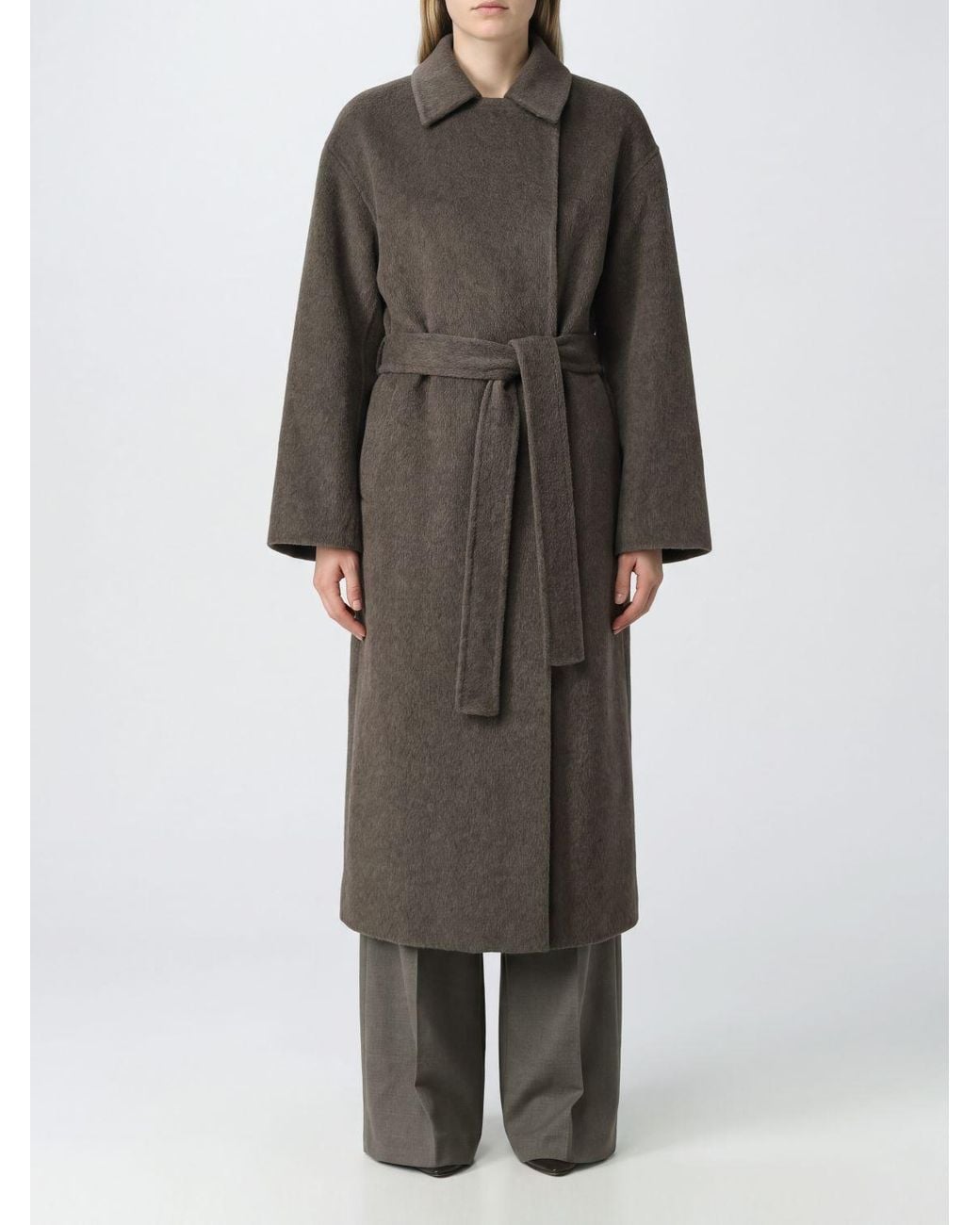 Grifoni Gray Double-Breasted Long Wool Blend Coat With Waist Belt