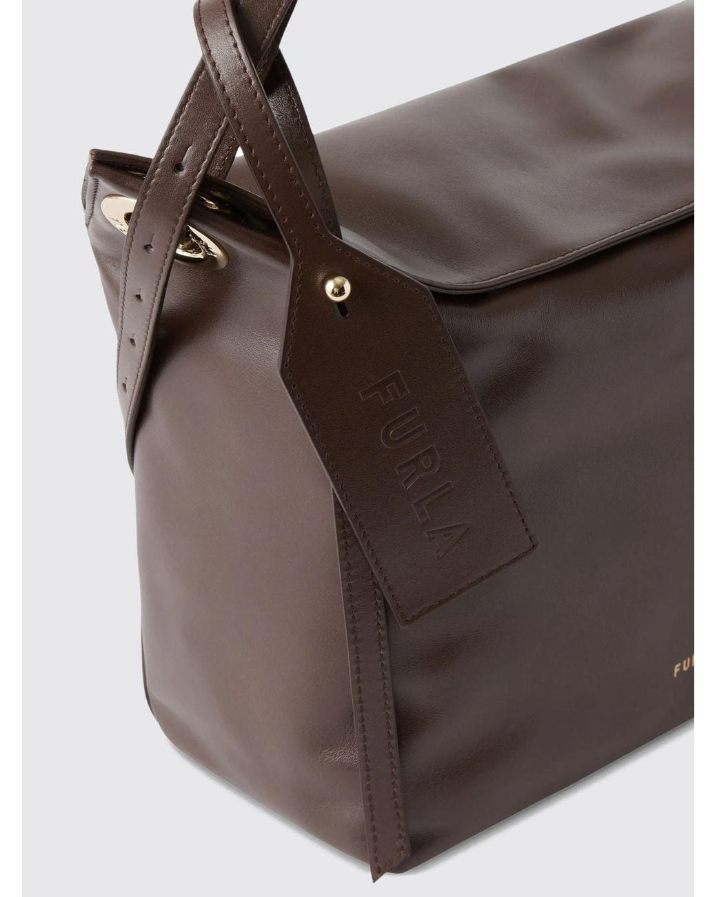 Furla Brown Ginevra Smooth Leather Shoulder Bag With Logo Charm