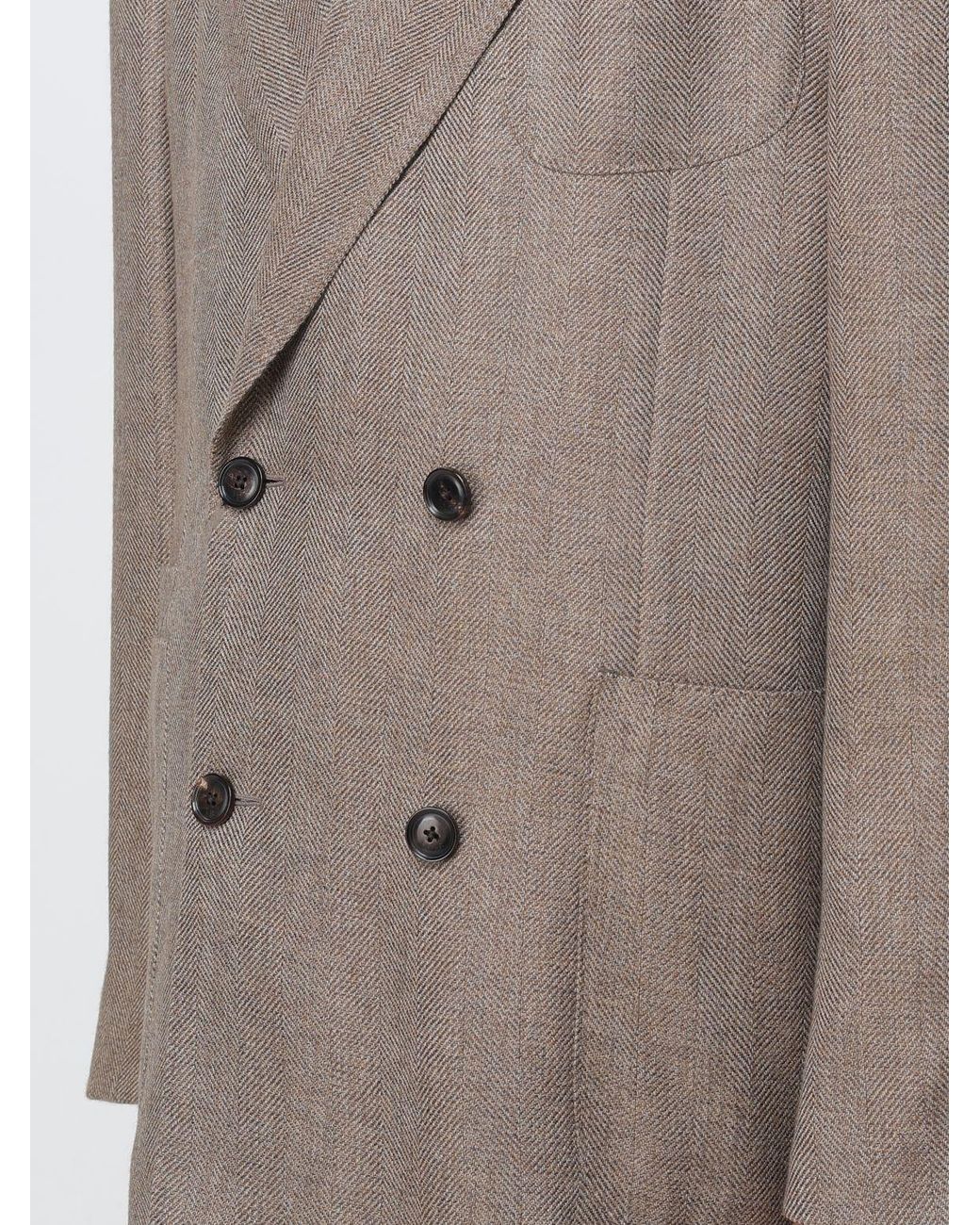 Luciano Barbera Gray Double-Breasted Pure Cashmere Blazer With Chevron Pattern for men