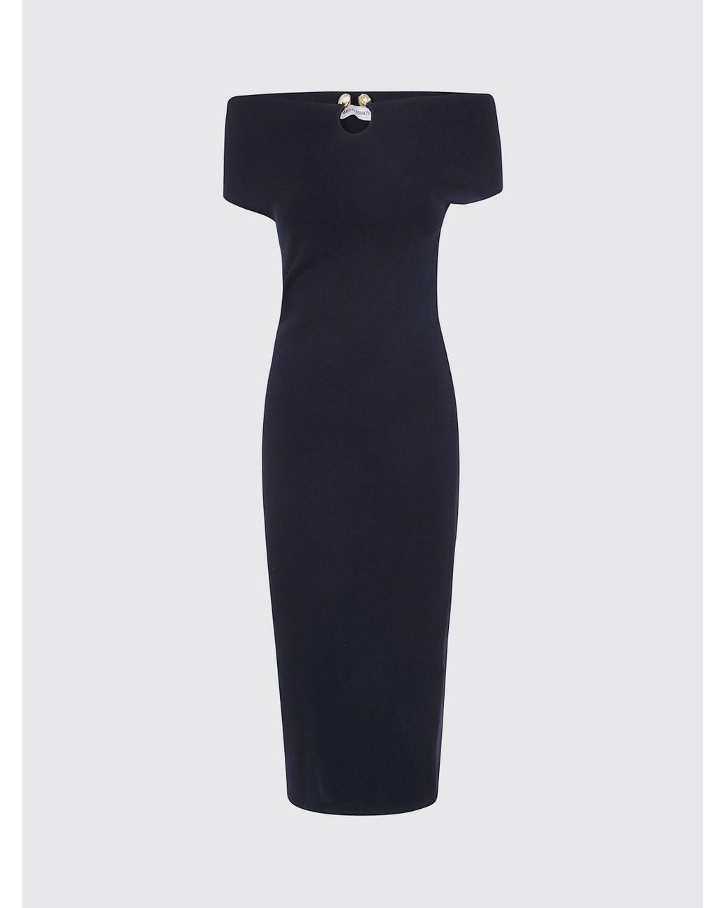 Alberta Ferretti Blue Off-The-Shoulder Midi Sheath Dress With Back Slit